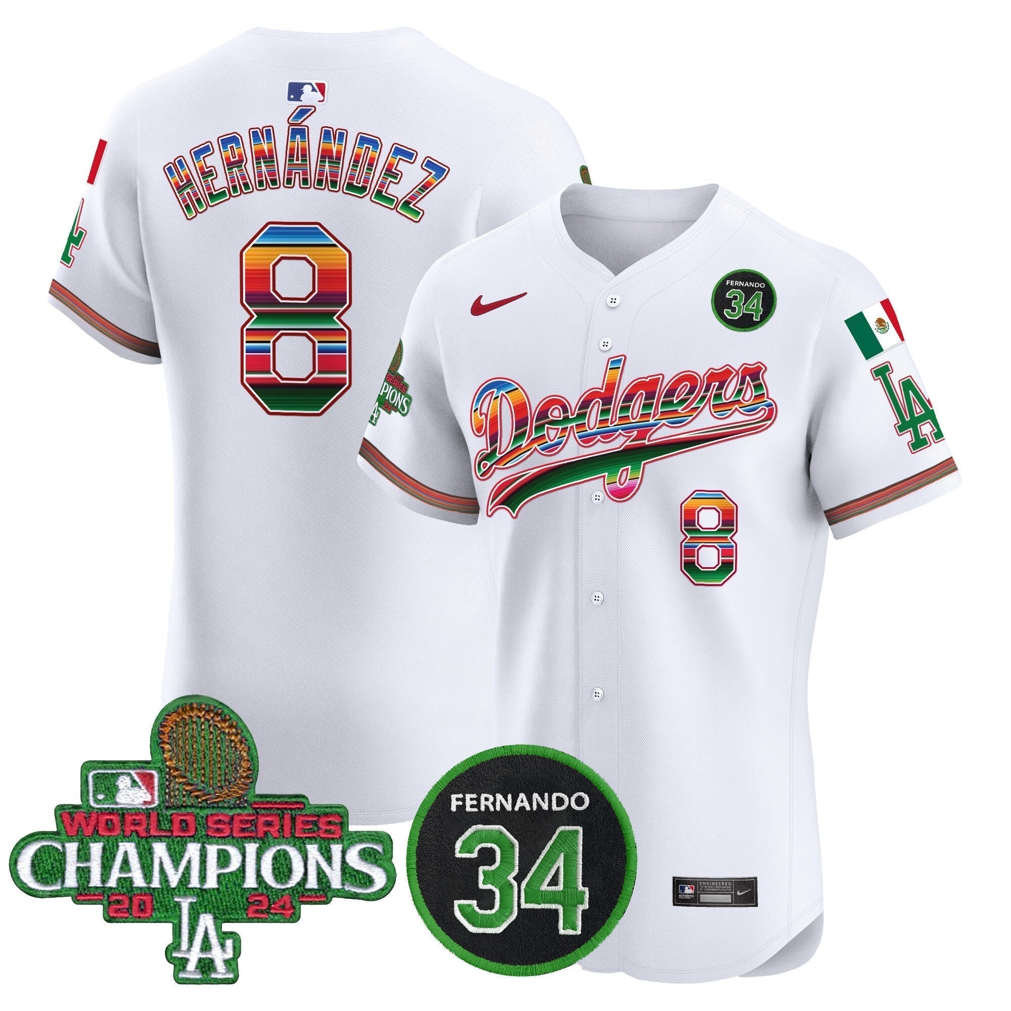 Dodgers Mexico 2024 World Series Champions Vapor Premier Elite Jersey V2 - Stitched