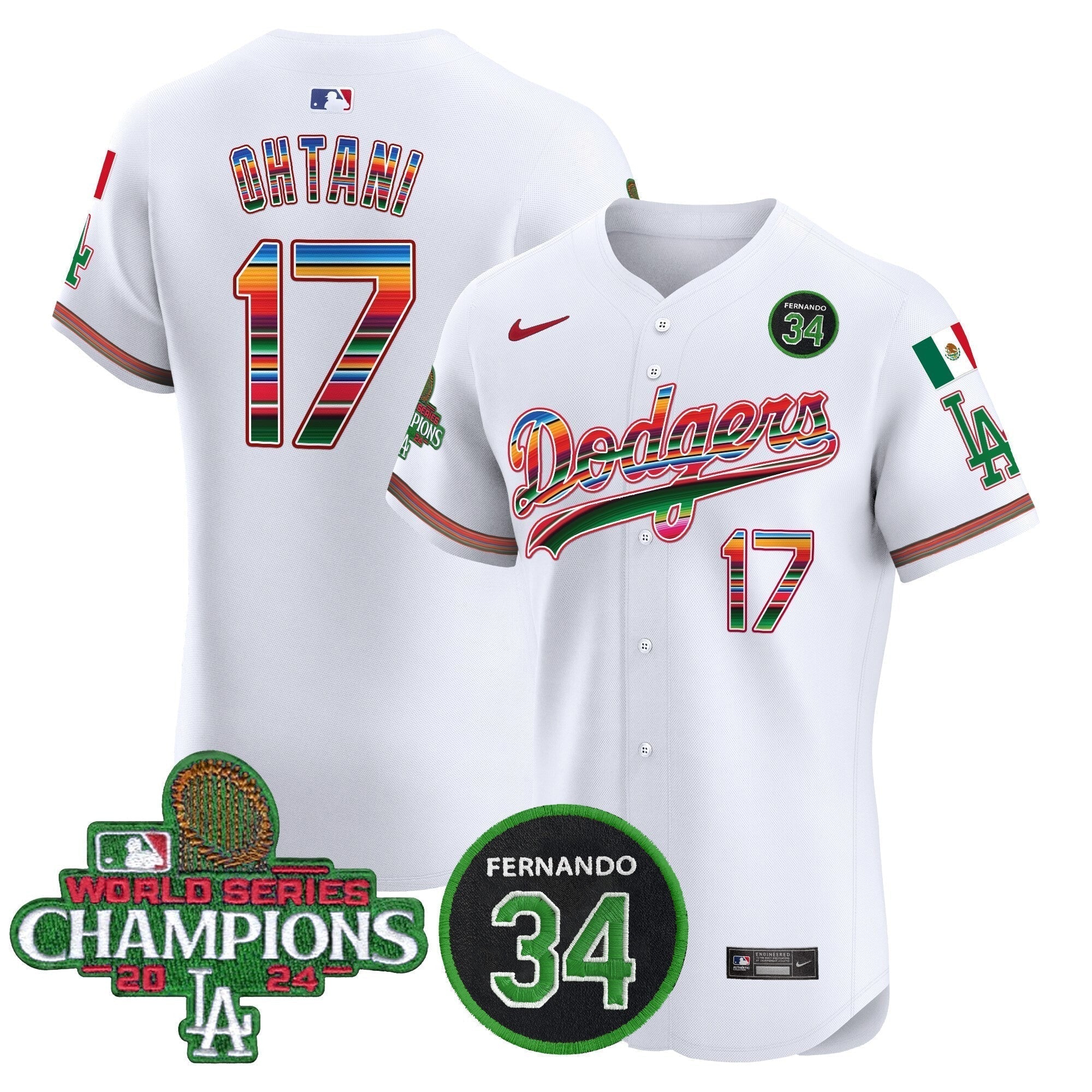 Dodgers Mexico 2024 World Series Champions Vapor Premier Elite Jersey V2 - Stitched