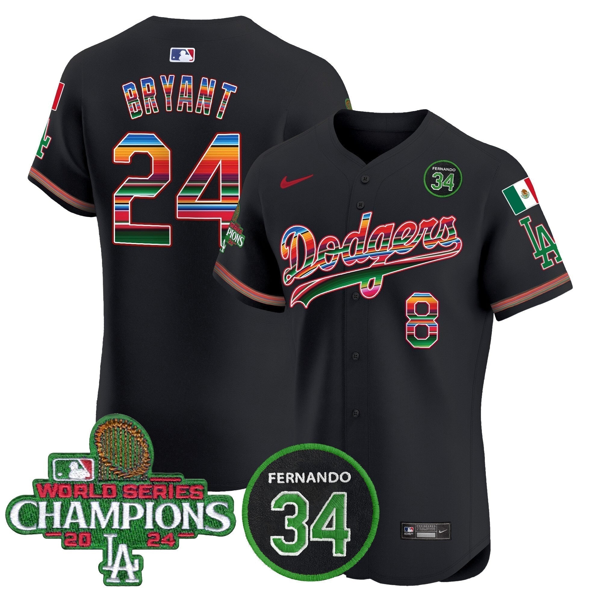 Dodgers Mexico 2024 World Series Champions Vapor Premier Elite Jersey V2 - Stitched