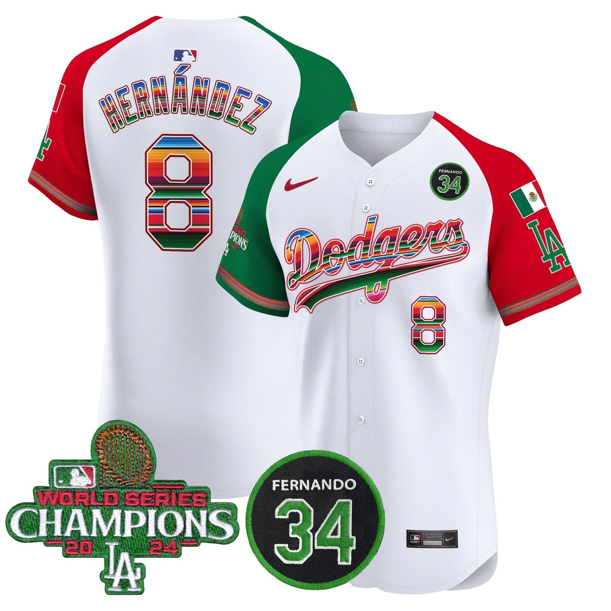 Dodgers Mexico 2024 World Series Champions Vapor Premier Elite Jersey V2 - Stitched