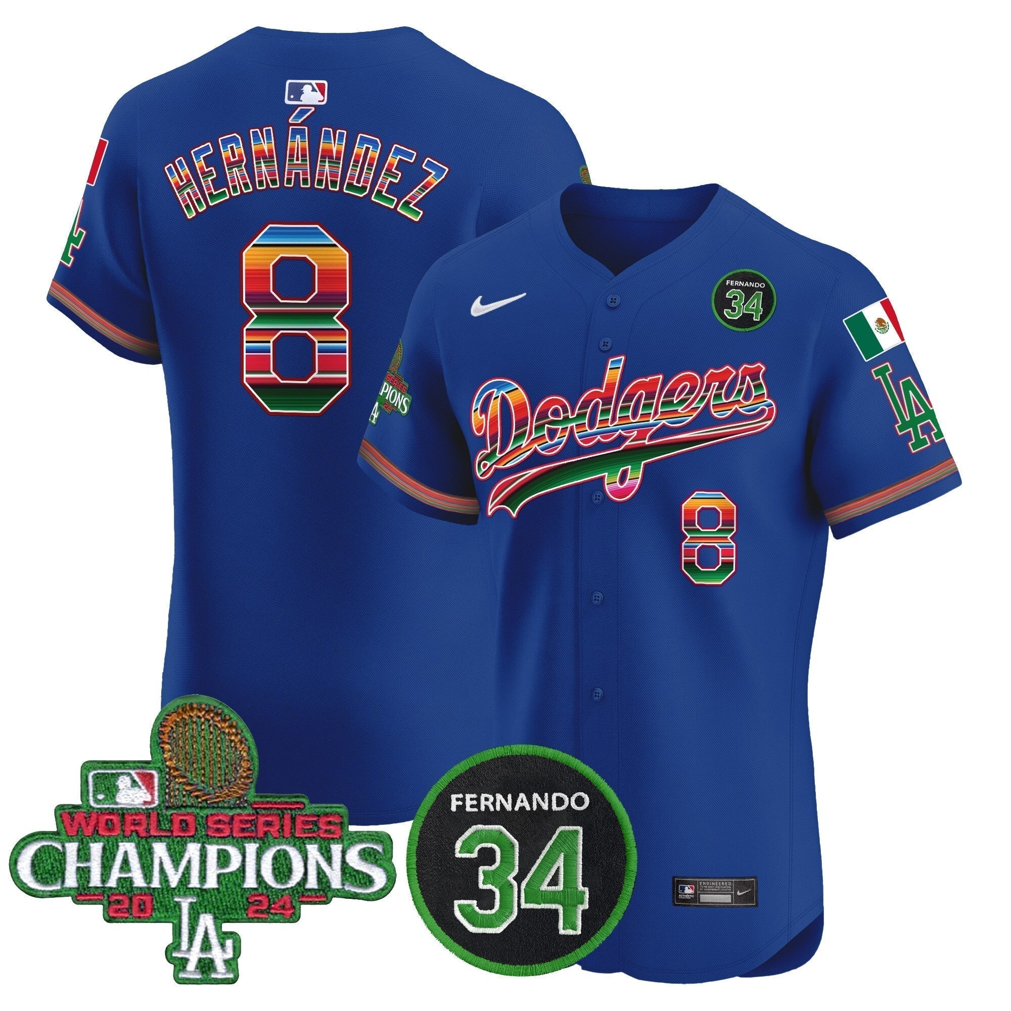 Dodgers Mexico 2024 World Series Champions Vapor Premier Elite Jersey V2 - Stitched