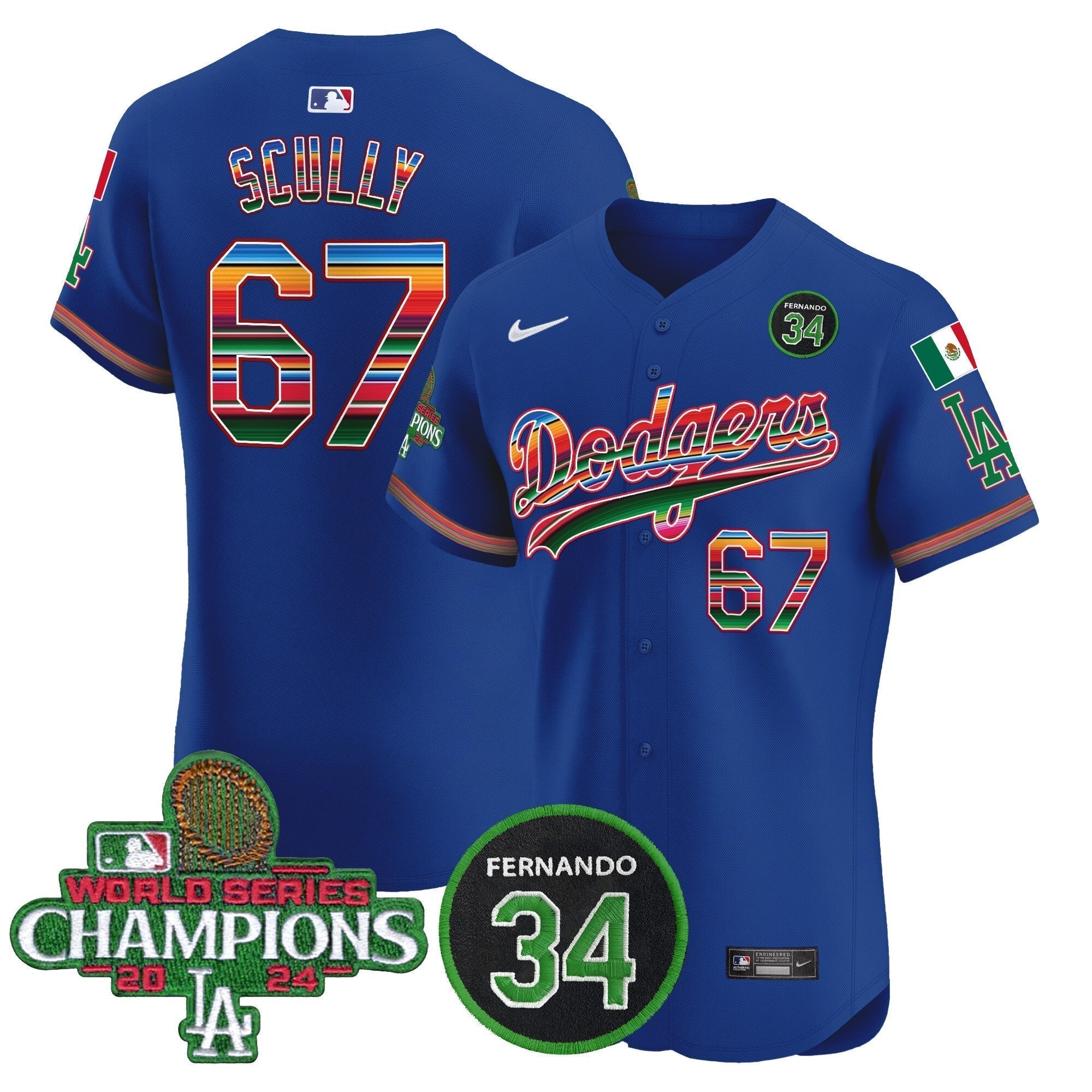 Dodgers Mexico 2024 World Series Champions Vapor Premier Elite Jersey V2 - Stitched