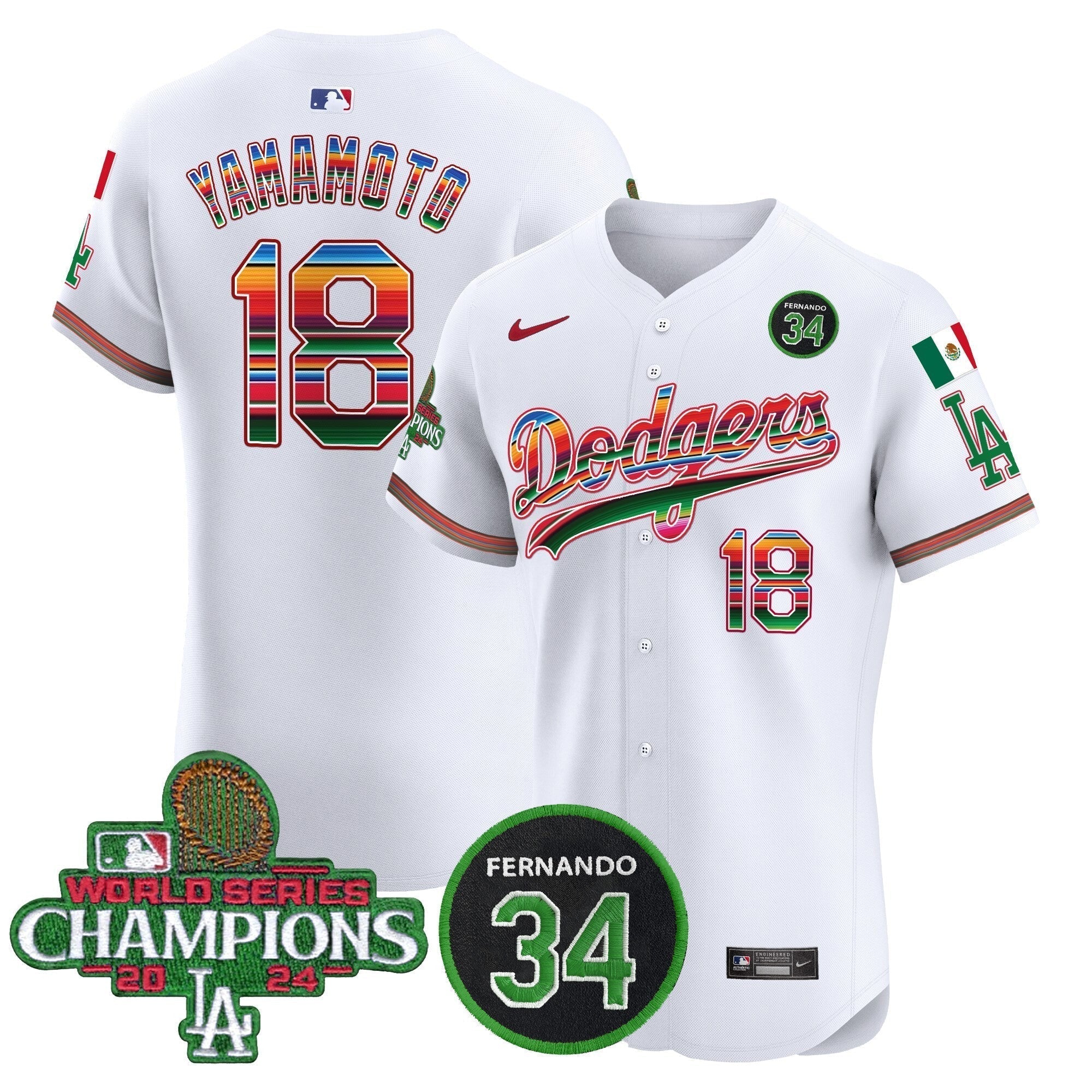 Dodgers Mexico 2024 World Series Champions Vapor Premier Elite Jersey V2 - Stitched