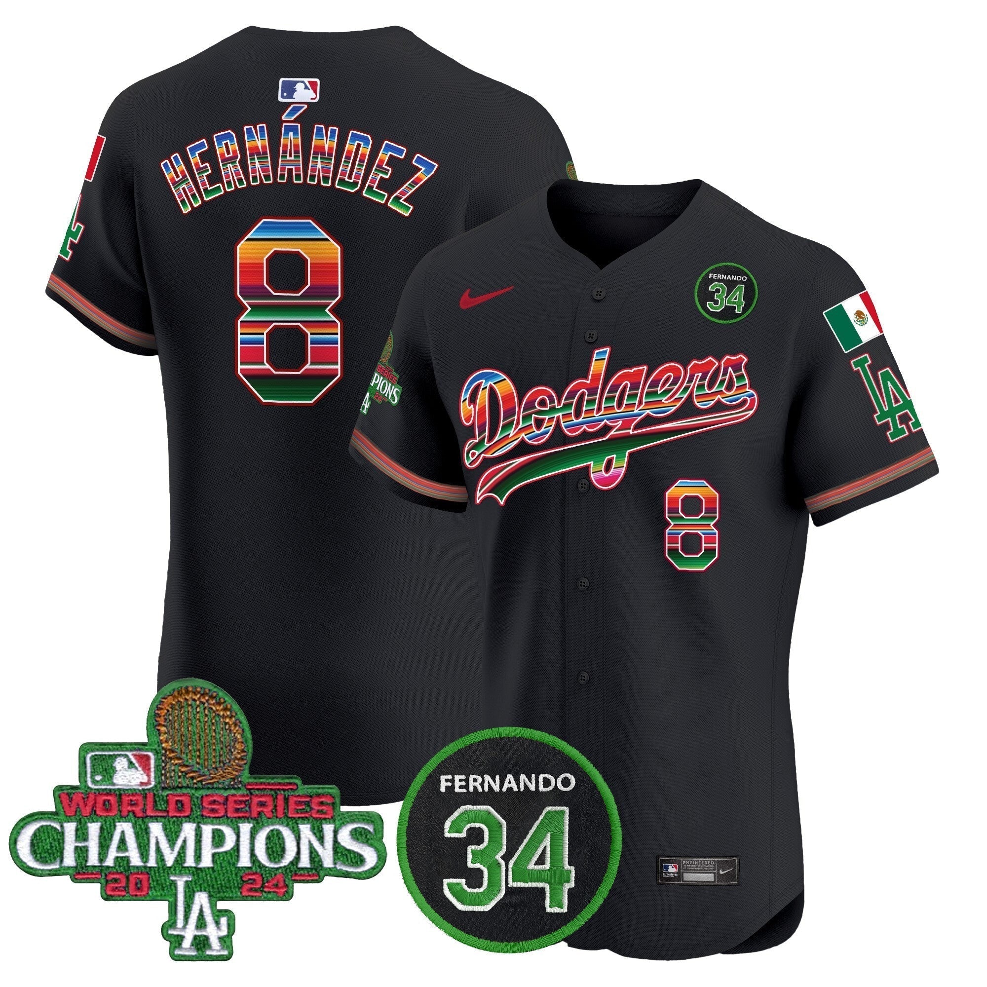 Dodgers Mexico 2024 World Series Champions Vapor Premier Elite Jersey V2 - Stitched