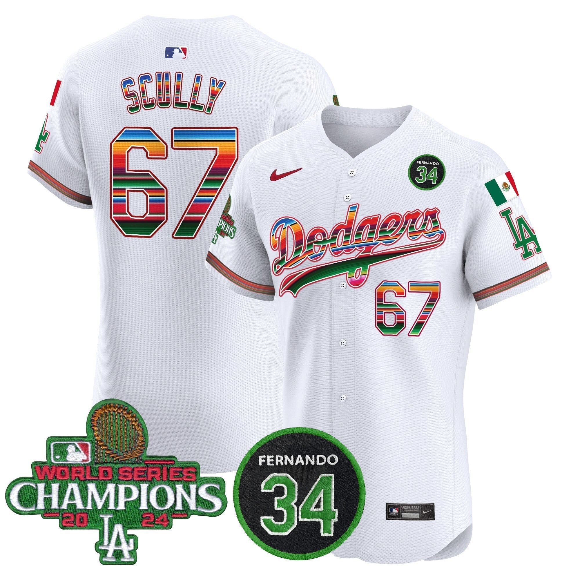 Dodgers Mexico 2024 World Series Champions Vapor Premier Elite Jersey V2 - Stitched