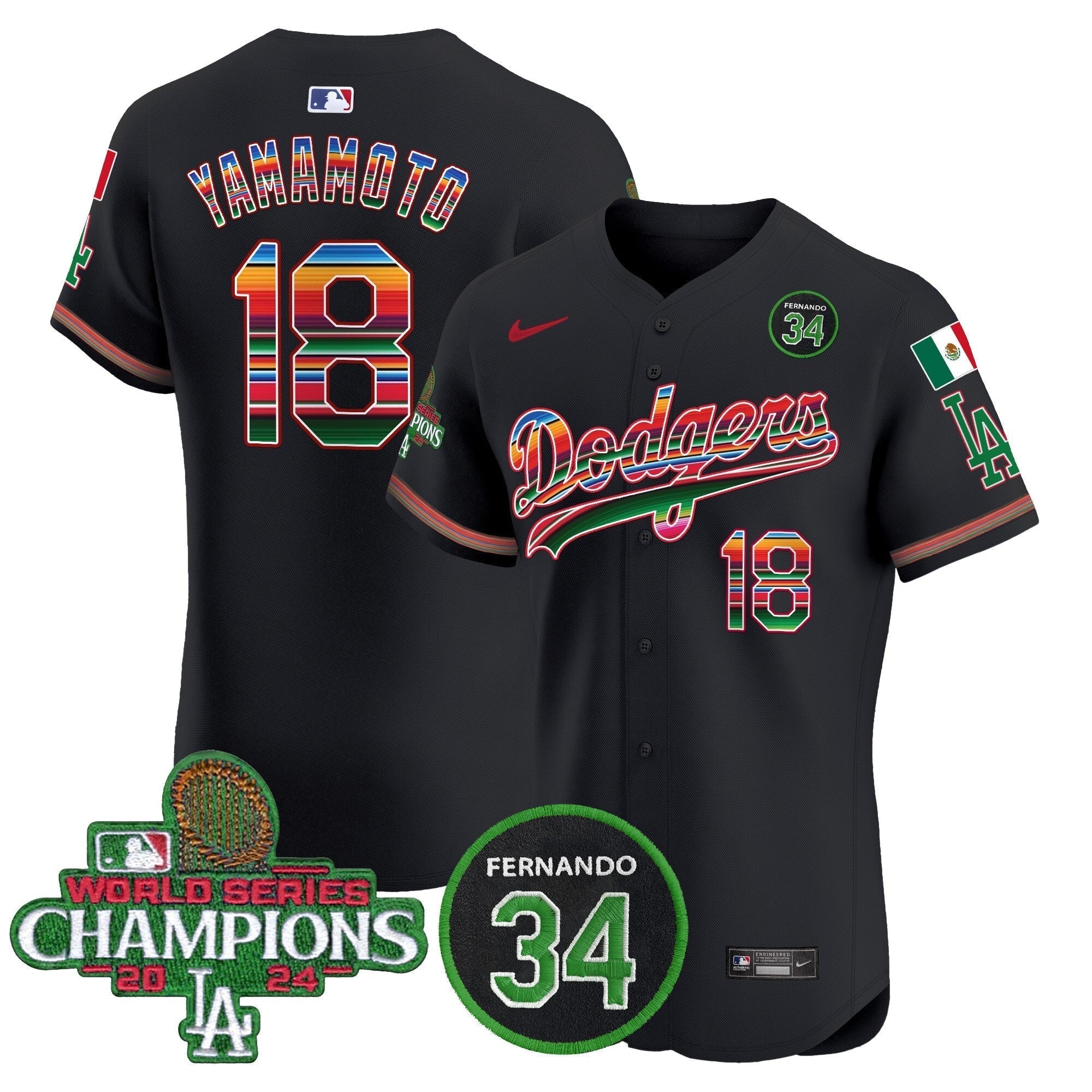 Dodgers Mexico 2024 World Series Champions Vapor Premier Elite Jersey V2 - Stitched