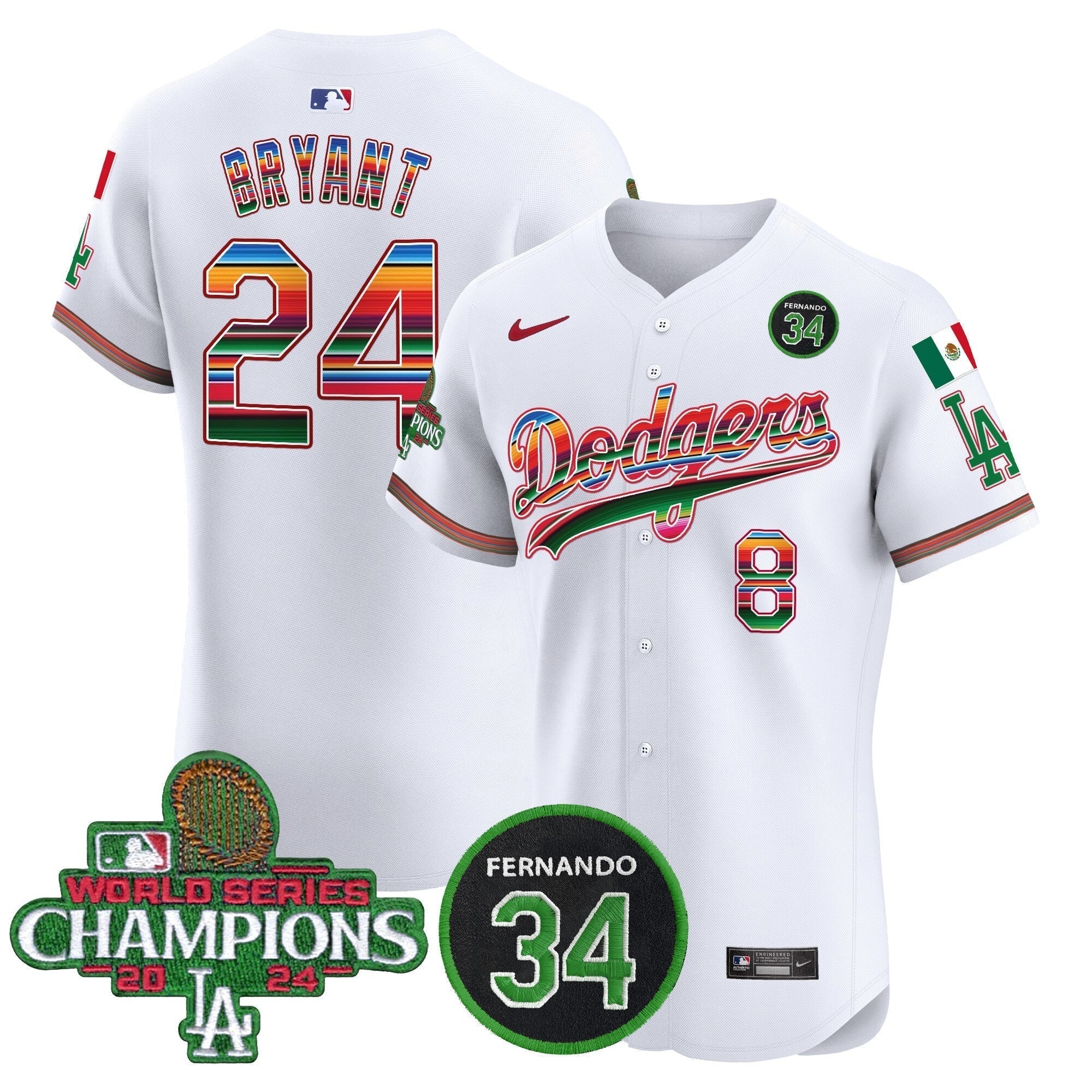 Dodgers Mexico 2024 World Series Champions Vapor Premier Elite Jersey V2 - Stitched