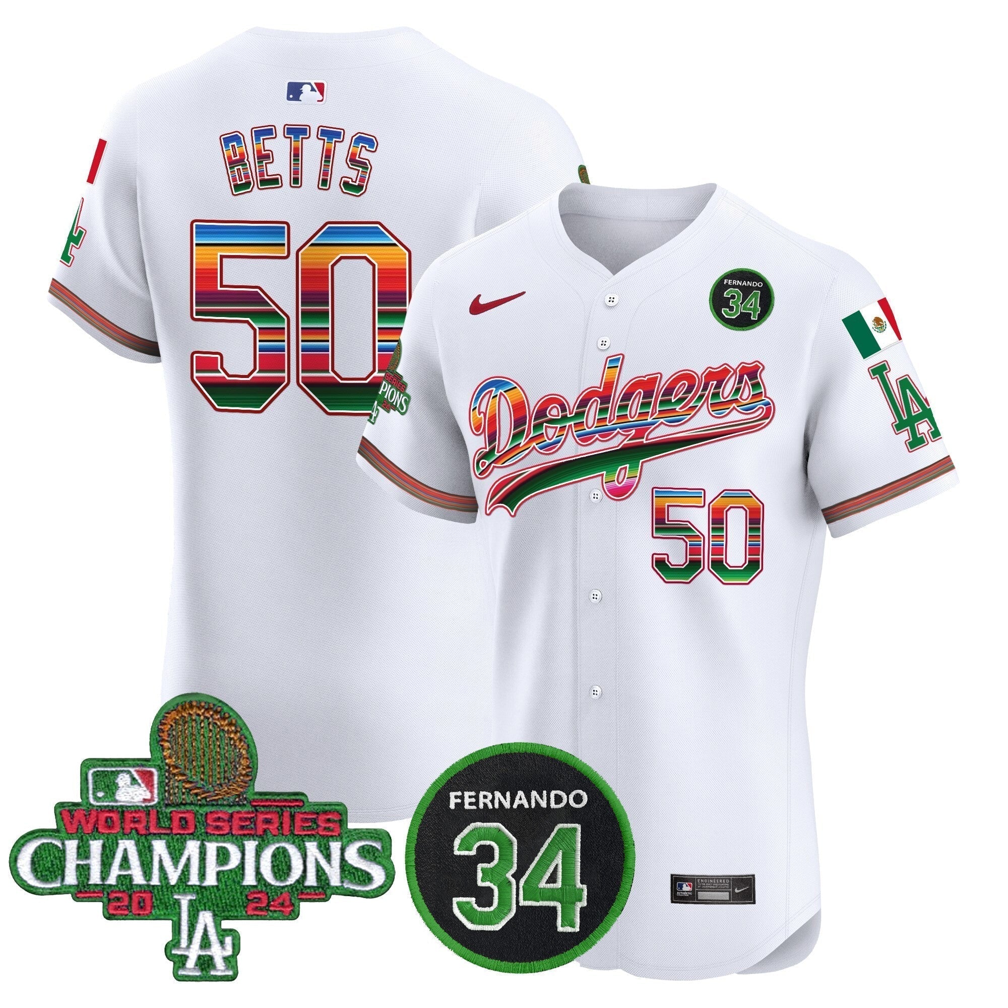 Dodgers Mexico 2024 World Series Champions Vapor Premier Elite Jersey V2 - Stitched