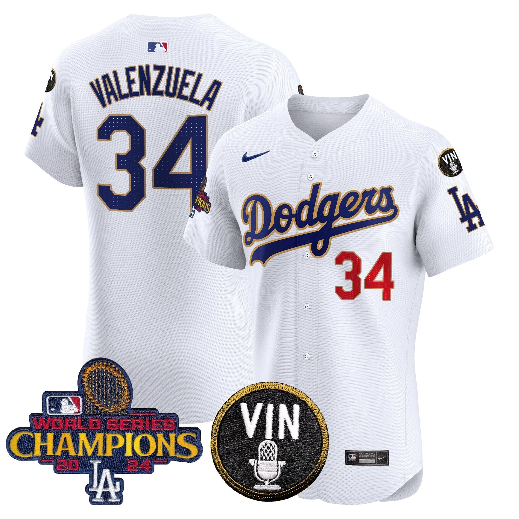 Dodgers 2024 World Series Champions Gold Trim Vapor Premier Elite Jersey - Stitched