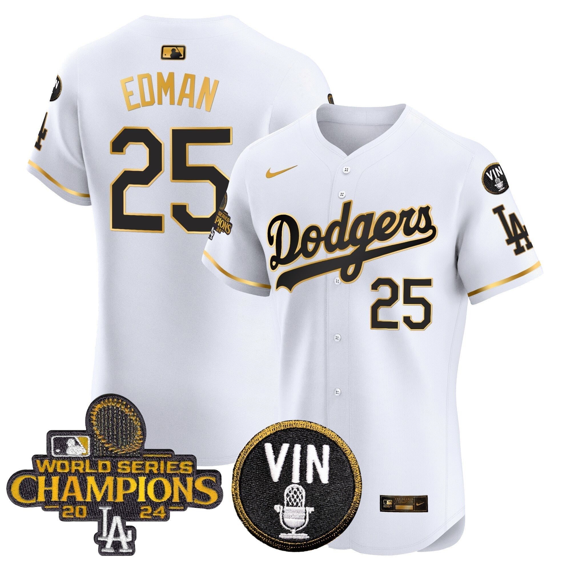 Dodgers 2024 World Series Champions Gold Trim Vapor Premier Elite Jersey - Stitched