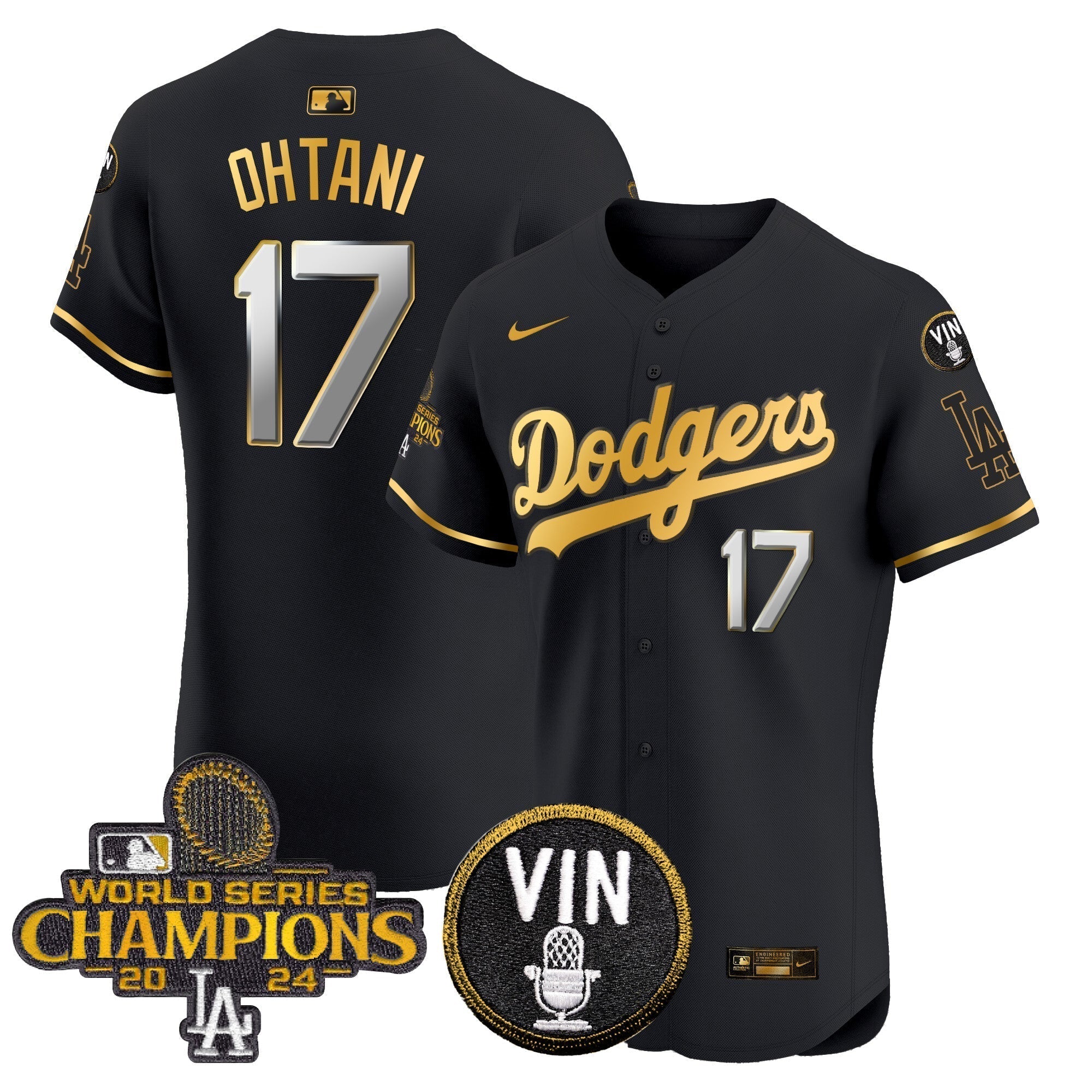 Dodgers 2024 World Series Champions Gold Trim Vapor Premier Elite Jersey - Stitched