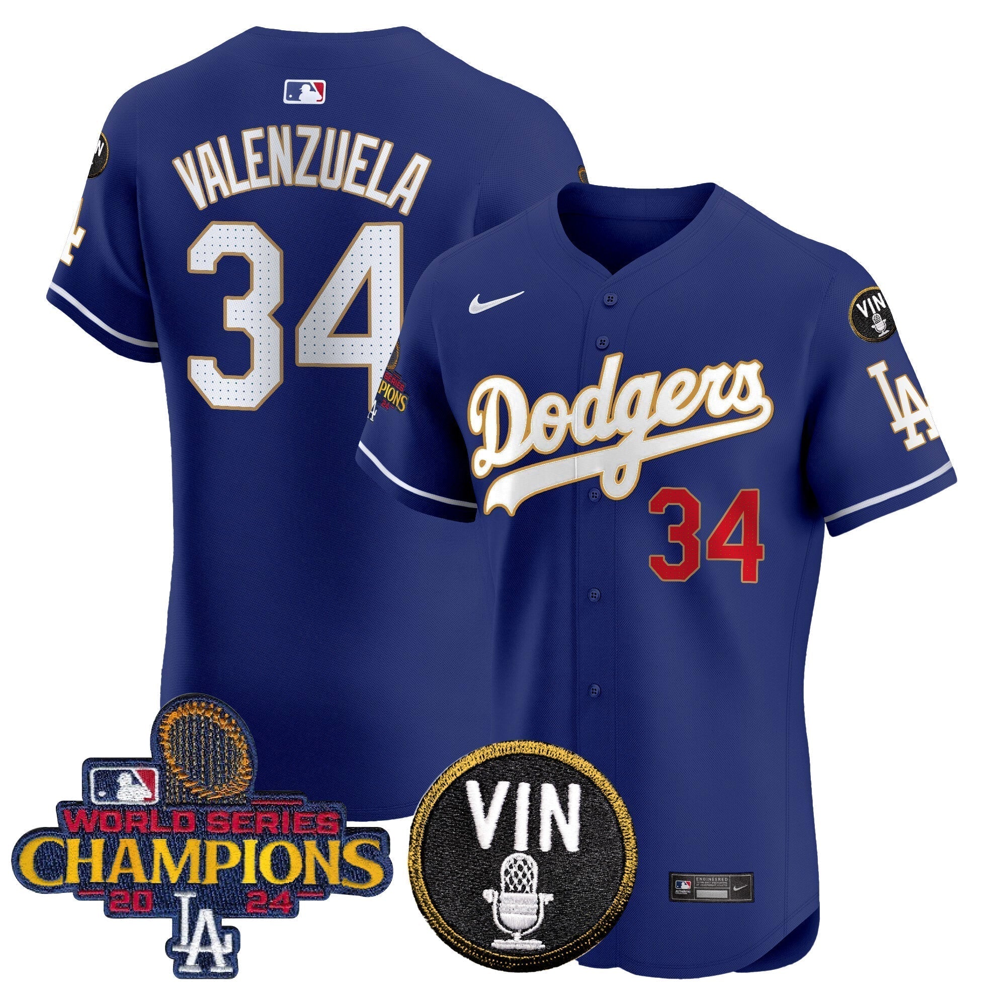 Dodgers 2024 World Series Champions Gold Trim Vapor Premier Elite Jersey - Stitched