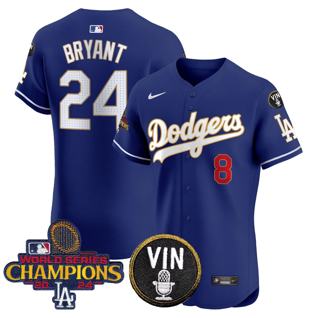 Dodgers 2024 World Series Champions Gold Trim Vapor Premier Elite Jersey - Stitched
