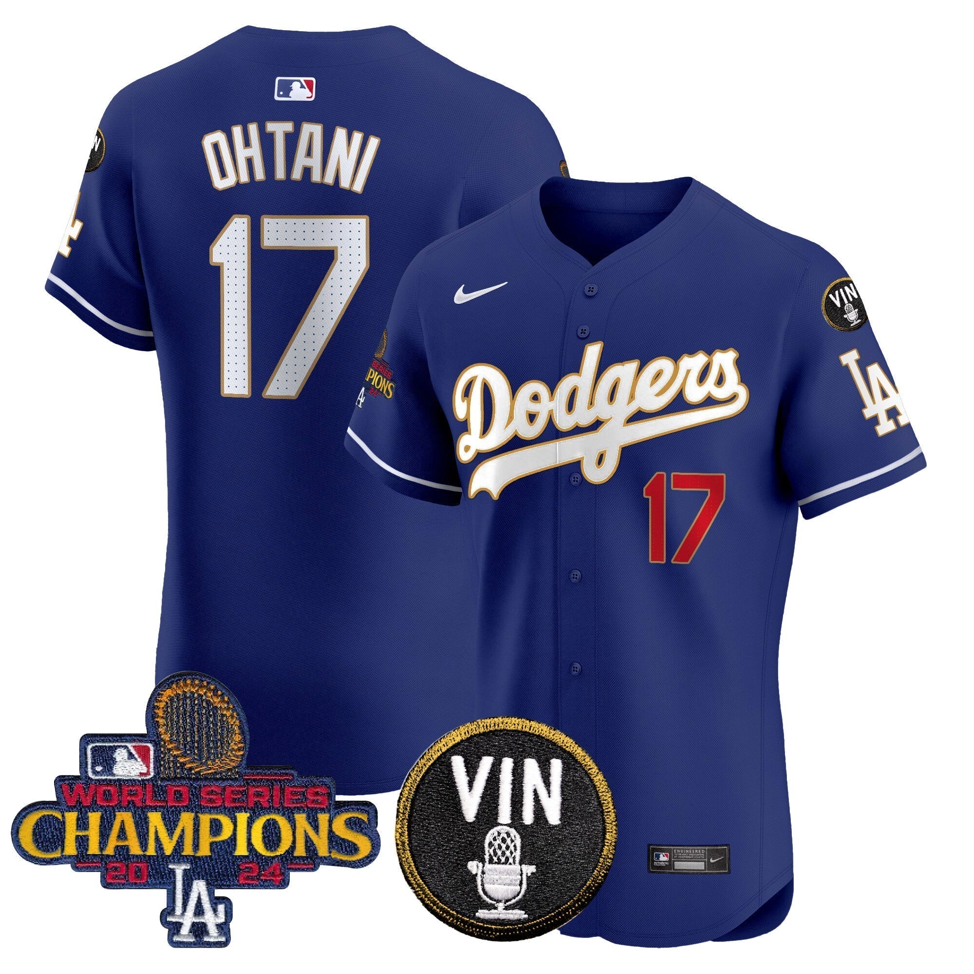 Dodgers 2024 World Series Champions Gold Trim Vapor Premier Elite Jersey - Stitched