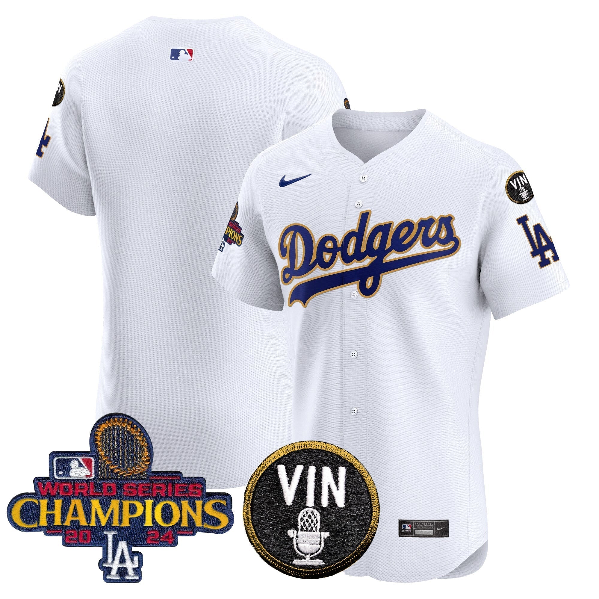 Dodgers 2024 World Series Champions Gold Trim Vapor Premier Elite Jersey - Stitched