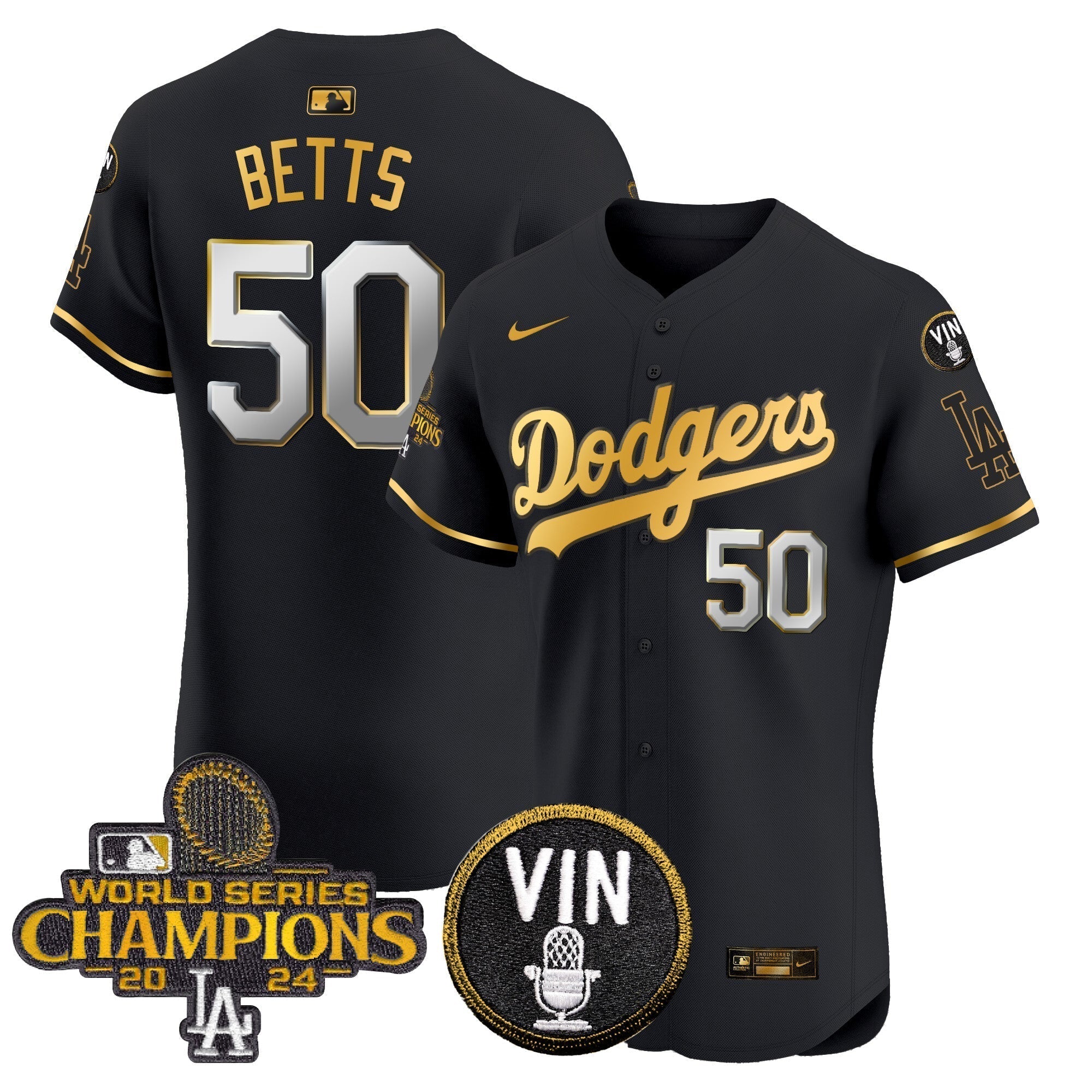 Dodgers 2024 World Series Champions Gold Trim Vapor Premier Elite Jersey - Stitched