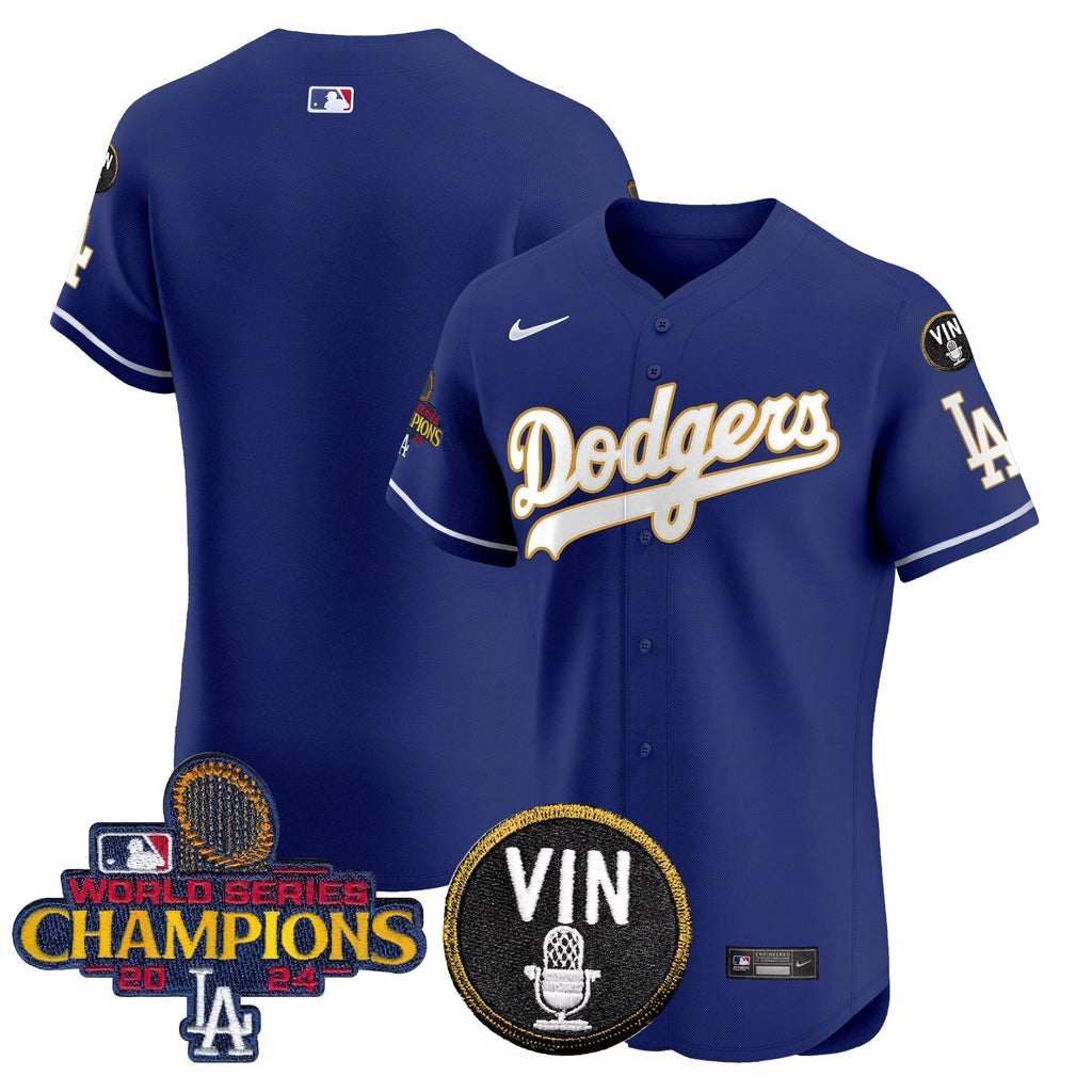 Dodgers 2024 World Series Champions Gold Trim Vapor Premier Elite Jersey - Stitched