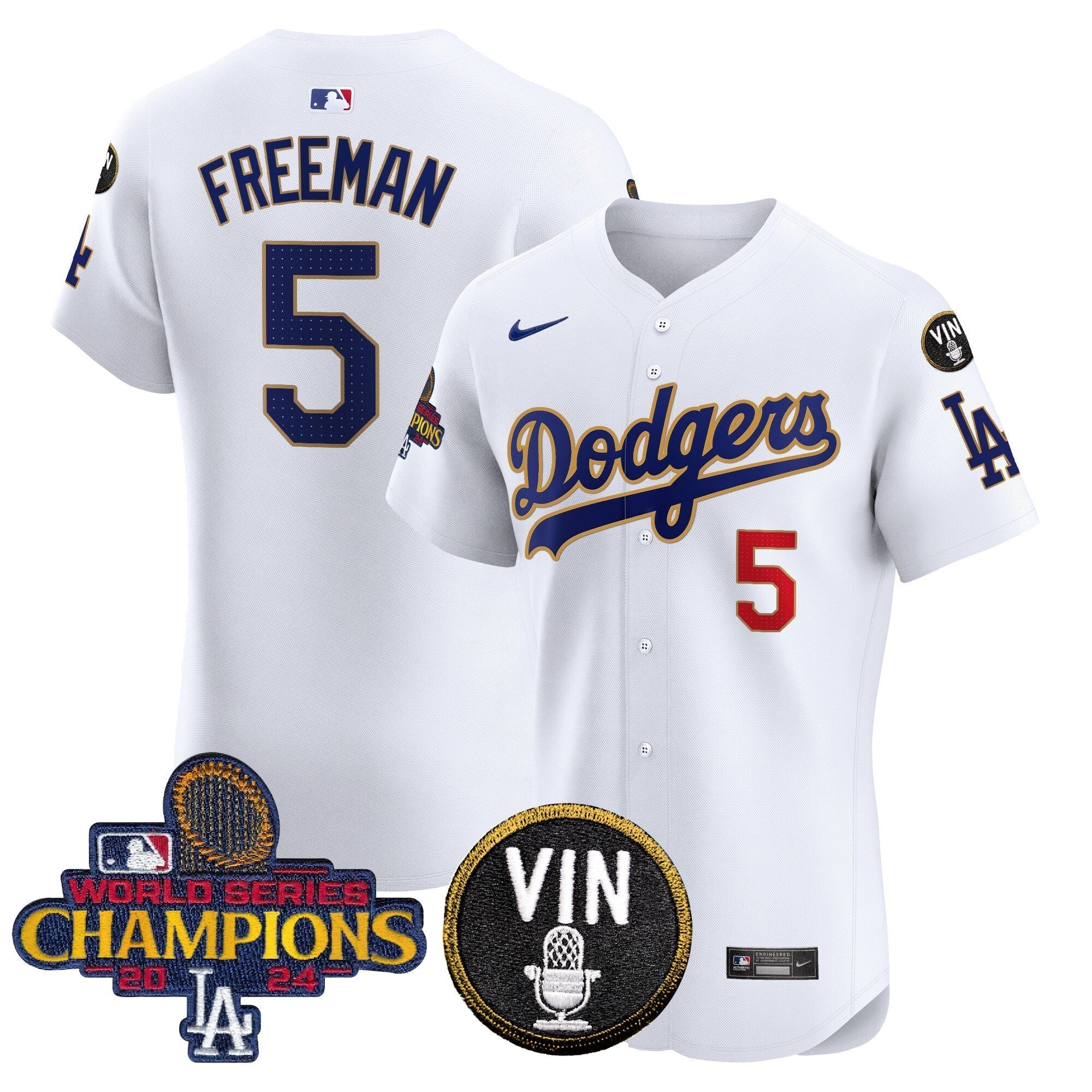 Dodgers 2024 World Series Champions Gold Trim Vapor Premier Elite Jersey - Stitched