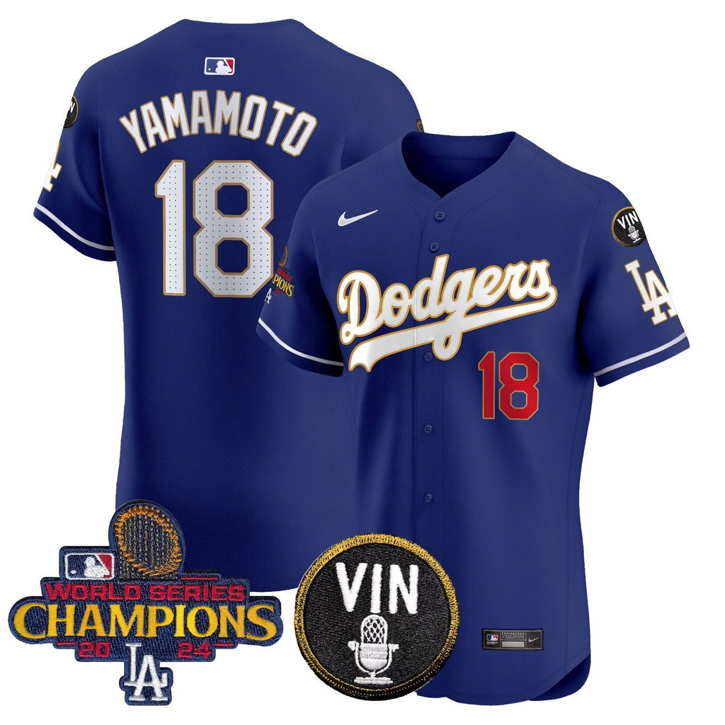 Dodgers 2024 World Series Champions Gold Trim Vapor Premier Elite Jersey - Stitched