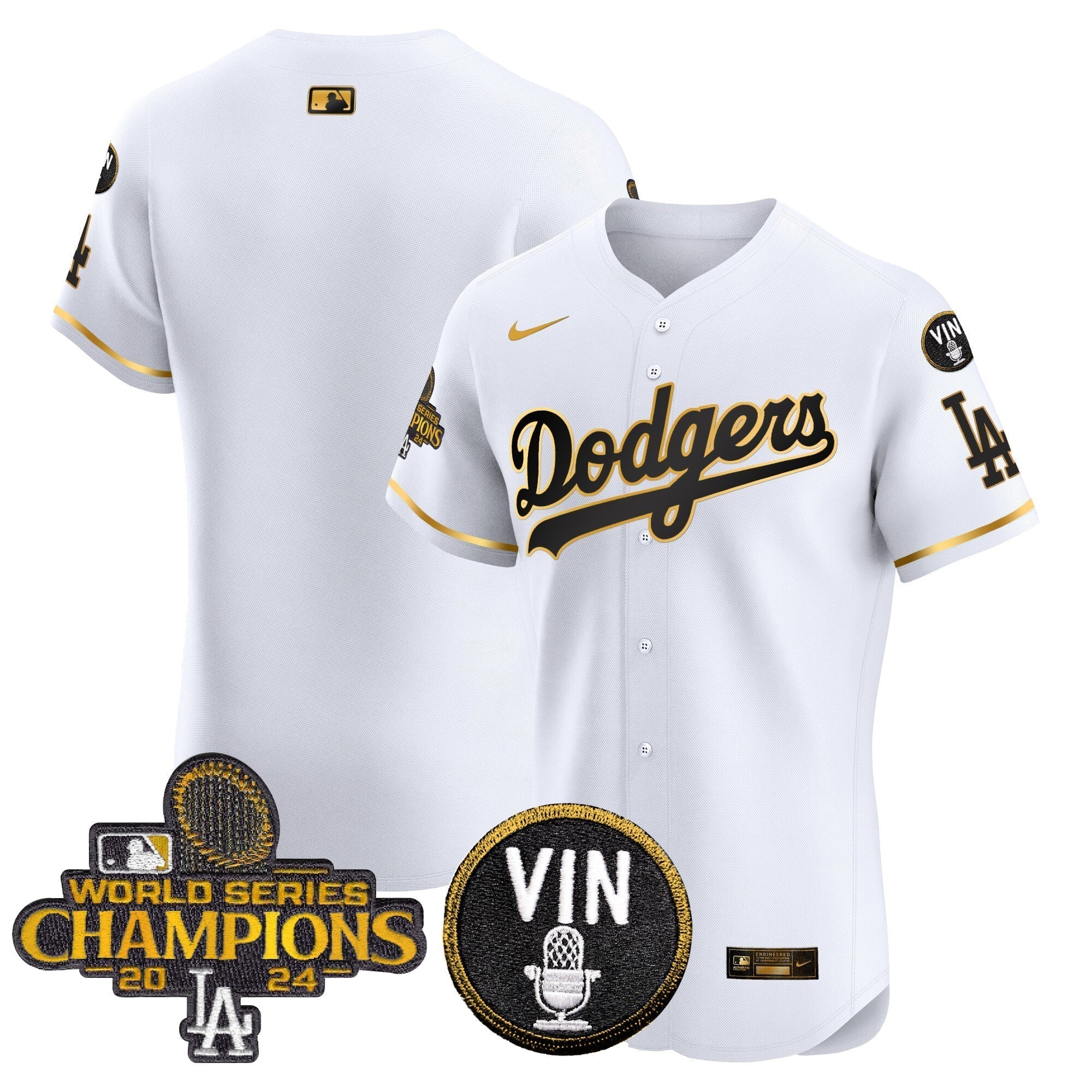 Dodgers 2024 World Series Champions Gold Trim Vapor Premier Elite Jersey - Stitched