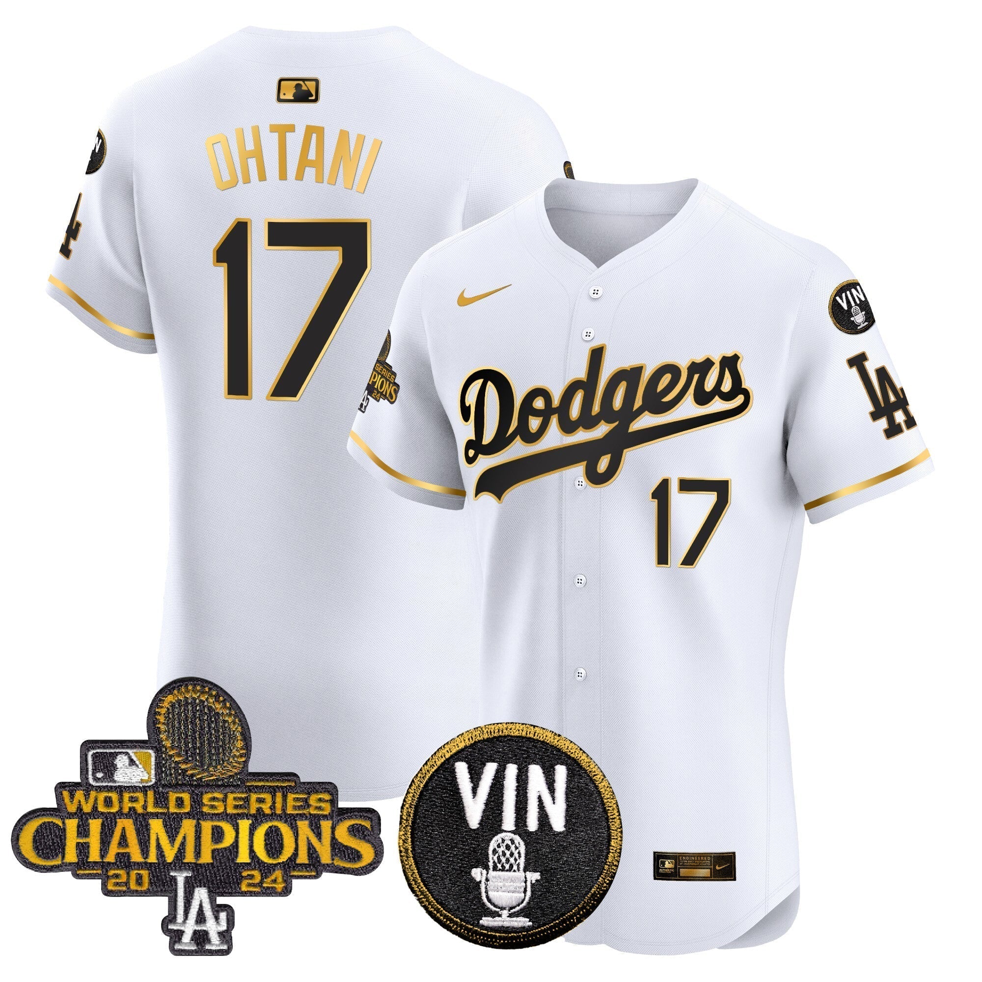 Dodgers 2024 World Series Champions Gold Trim Vapor Premier Elite Jersey - Stitched