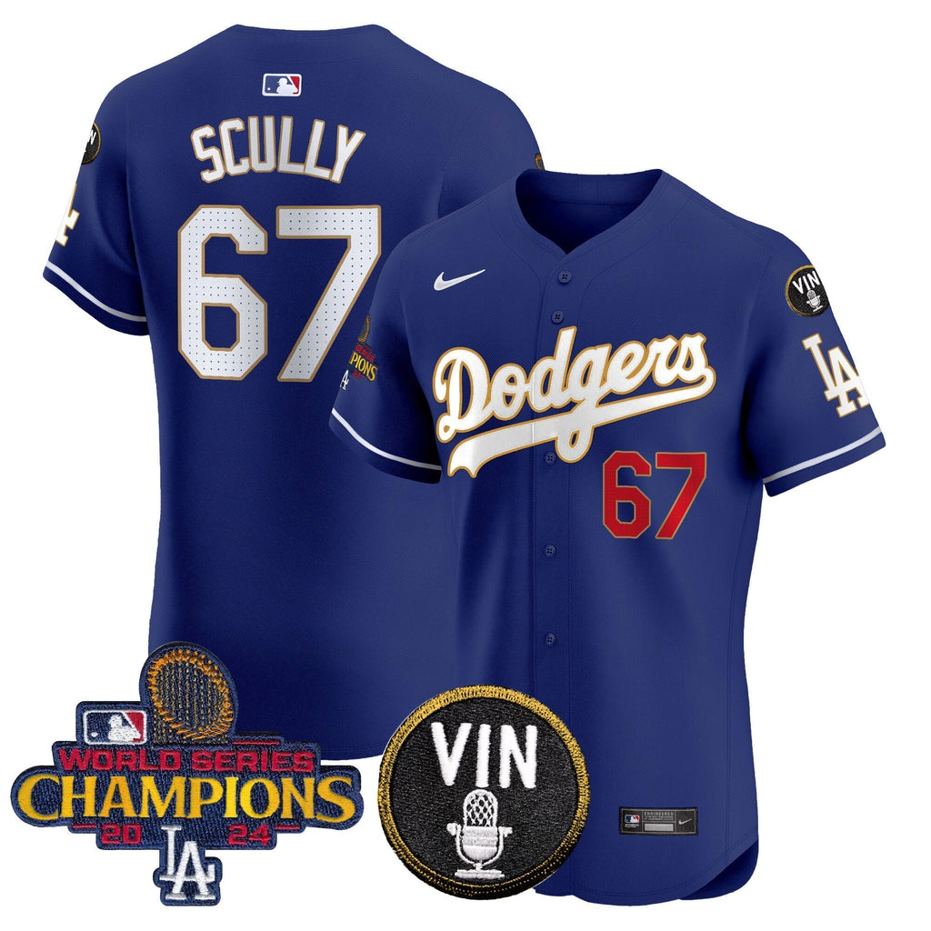 Dodgers 2024 World Series Champions Gold Trim Vapor Premier Elite Jersey - Stitched