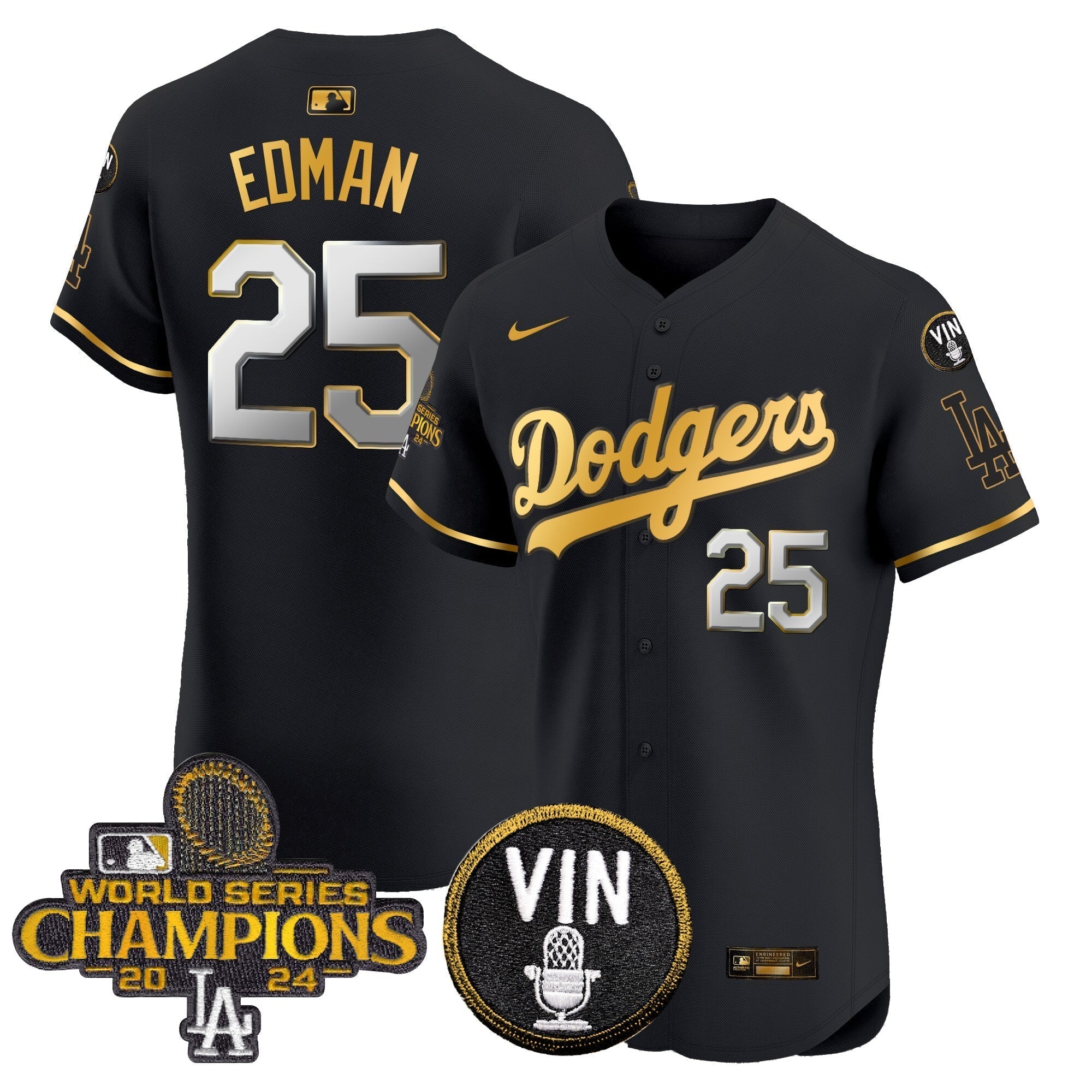 Dodgers 2024 World Series Champions Gold Trim Vapor Premier Elite Jersey - Stitched