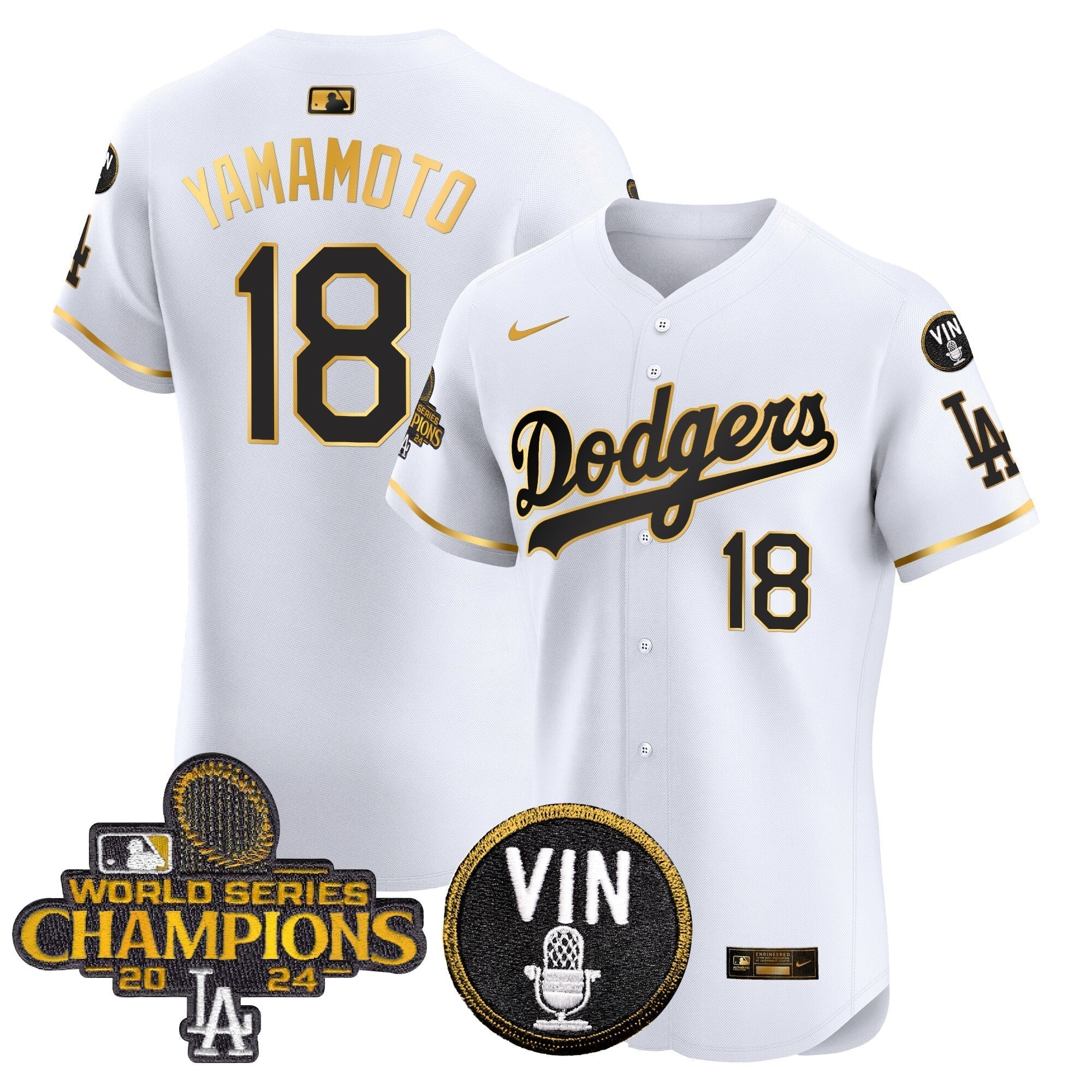 Dodgers 2024 World Series Champions Gold Trim Vapor Premier Elite Jersey - Stitched