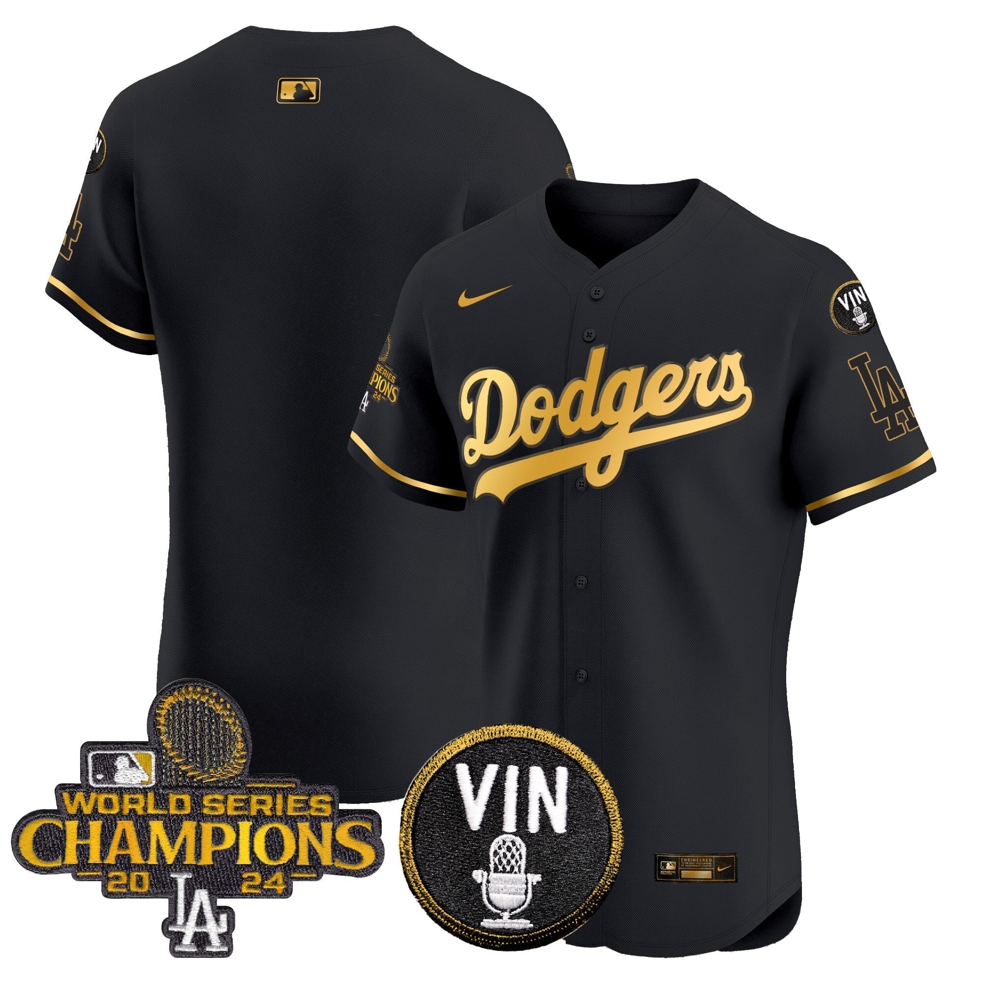 Dodgers 2024 World Series Champions Gold Trim Vapor Premier Elite Jersey - Stitched
