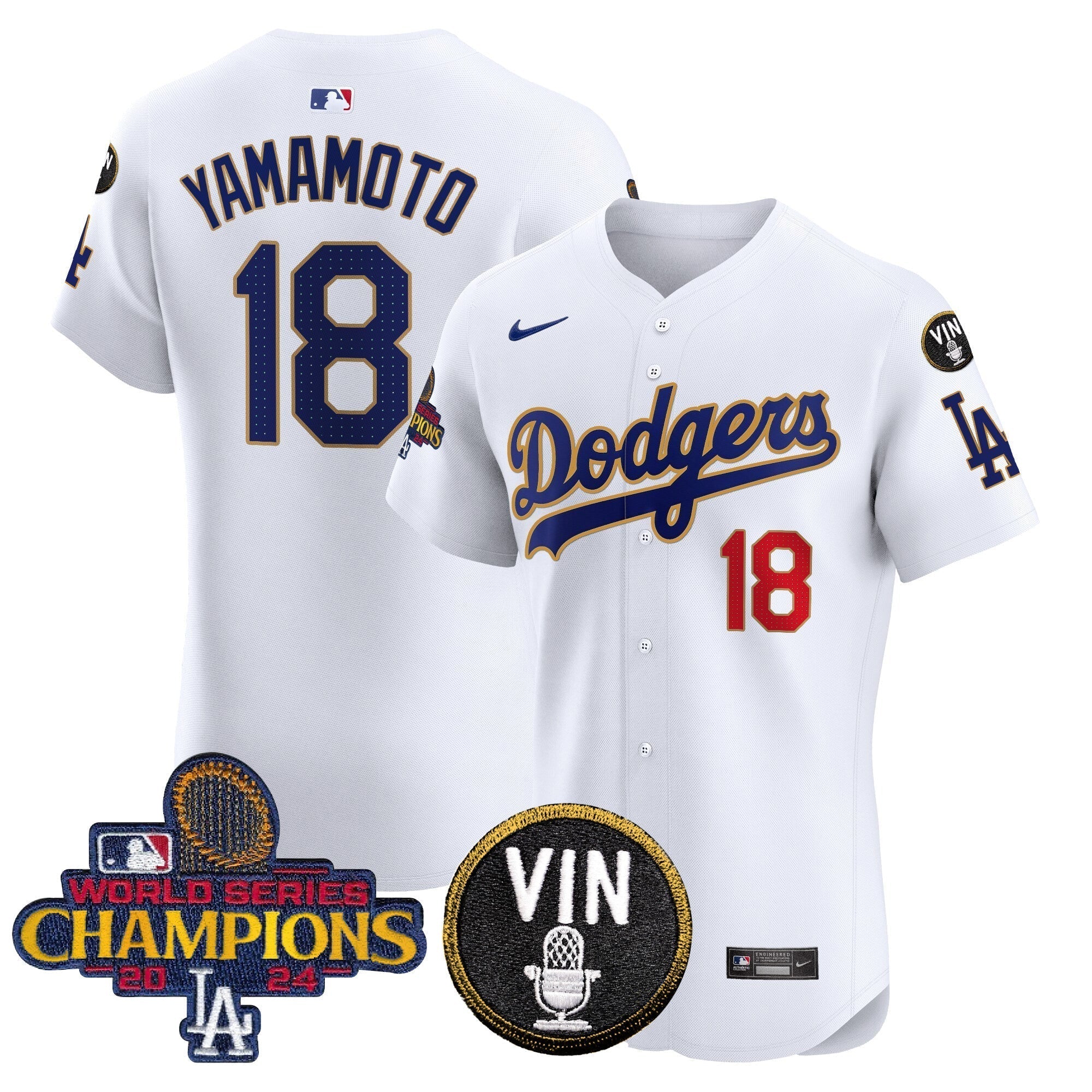 Dodgers 2024 World Series Champions Gold Trim Vapor Premier Elite Jersey - Stitched