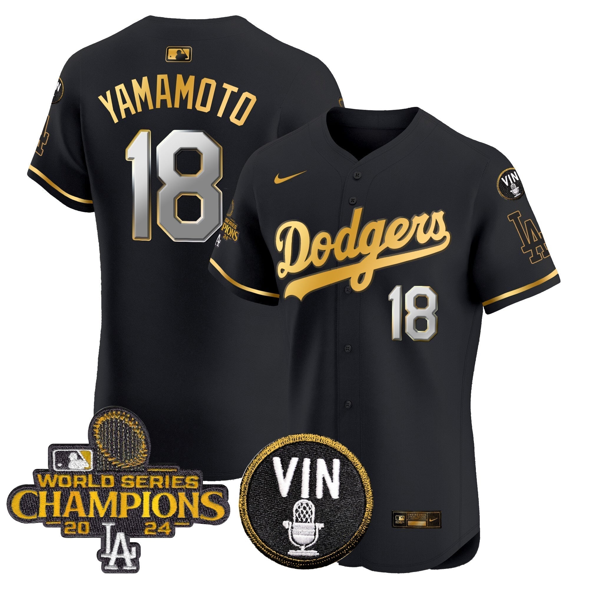 Dodgers 2024 World Series Champions Gold Trim Vapor Premier Elite Jersey - Stitched