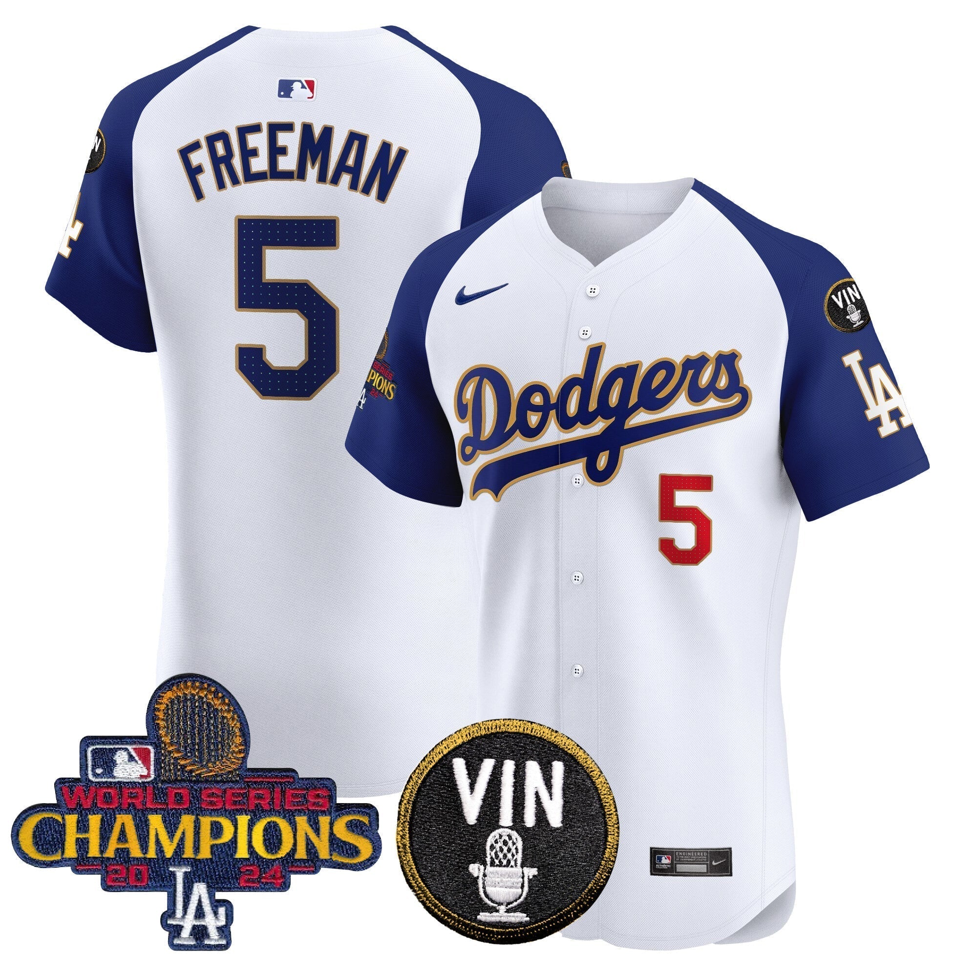 Dodgers 2024 World Series Champions Gold Trim Vapor Premier Elite Jersey - Stitched