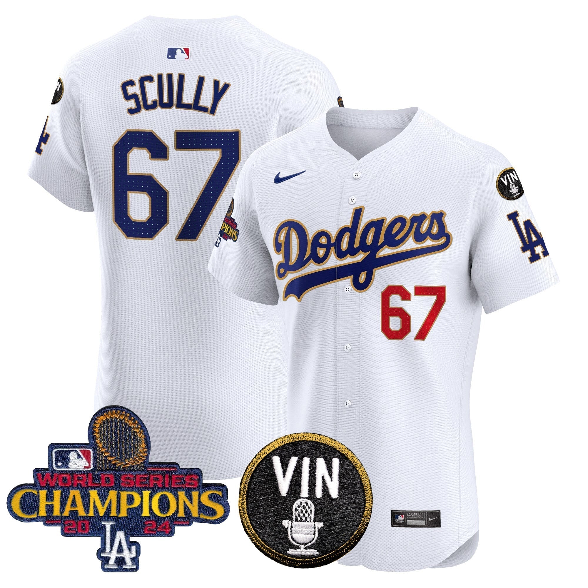 Dodgers 2024 World Series Champions Gold Trim Vapor Premier Elite Jersey - Stitched