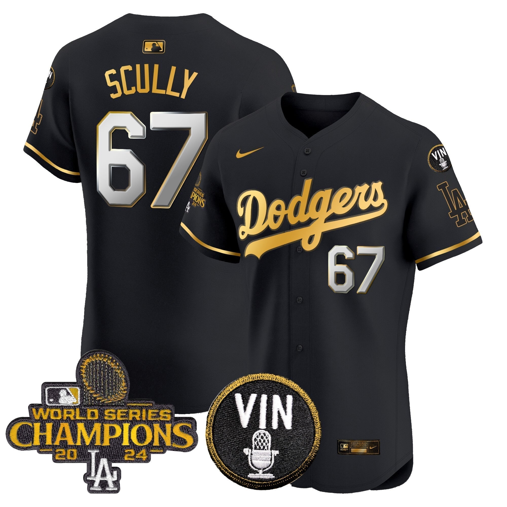 Dodgers 2024 World Series Champions Gold Trim Vapor Premier Elite Jersey - Stitched