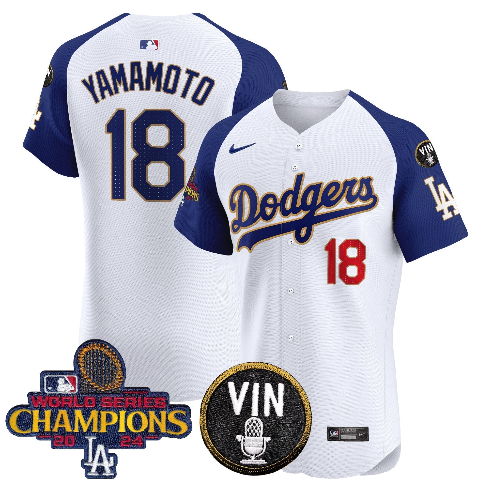Dodgers 2024 World Series Champions Gold Trim Vapor Premier Elite Jersey - Stitched