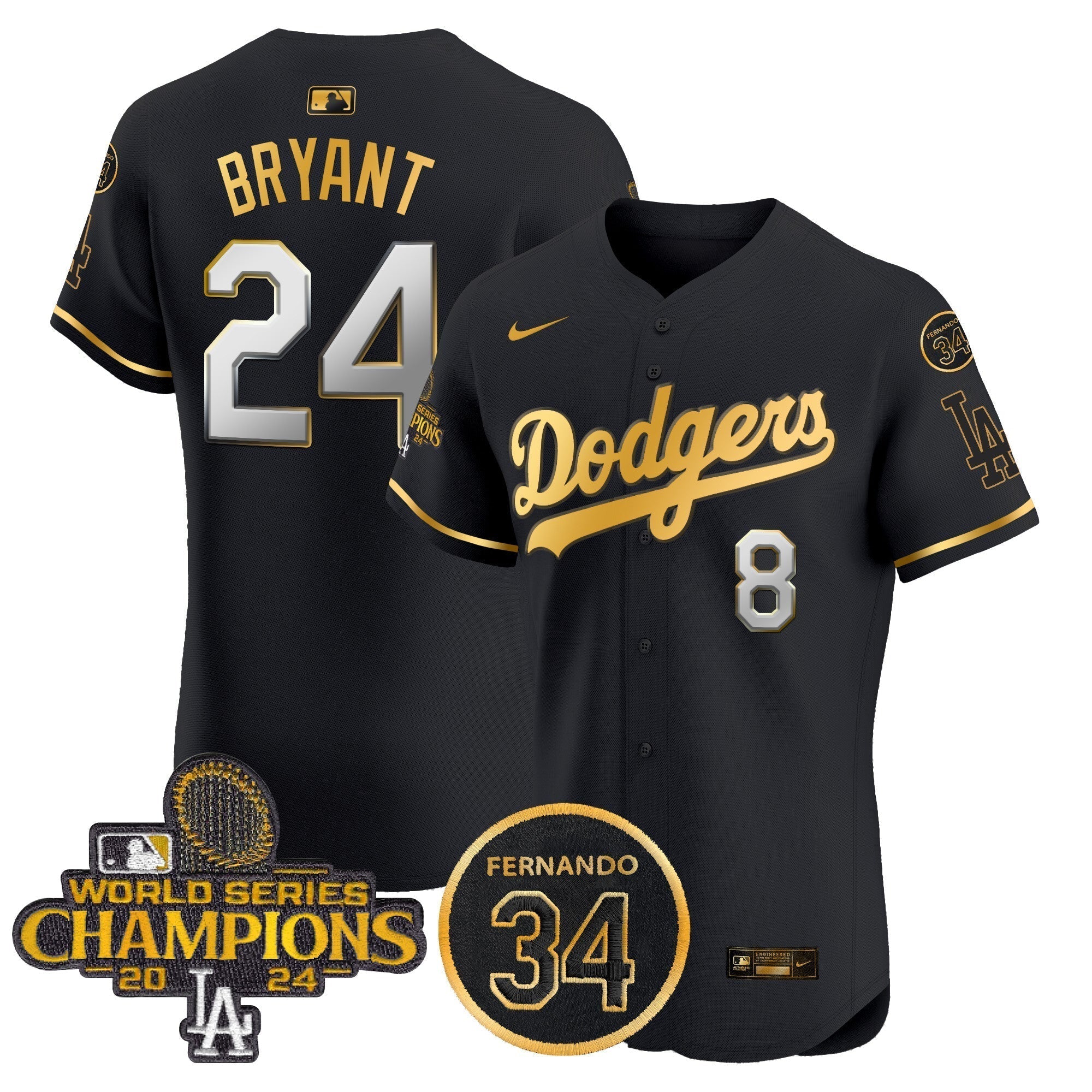 Dodgers 2024 World Series Champions Gold Trim Vapor Premier Elite Jersey V2 - Stitched