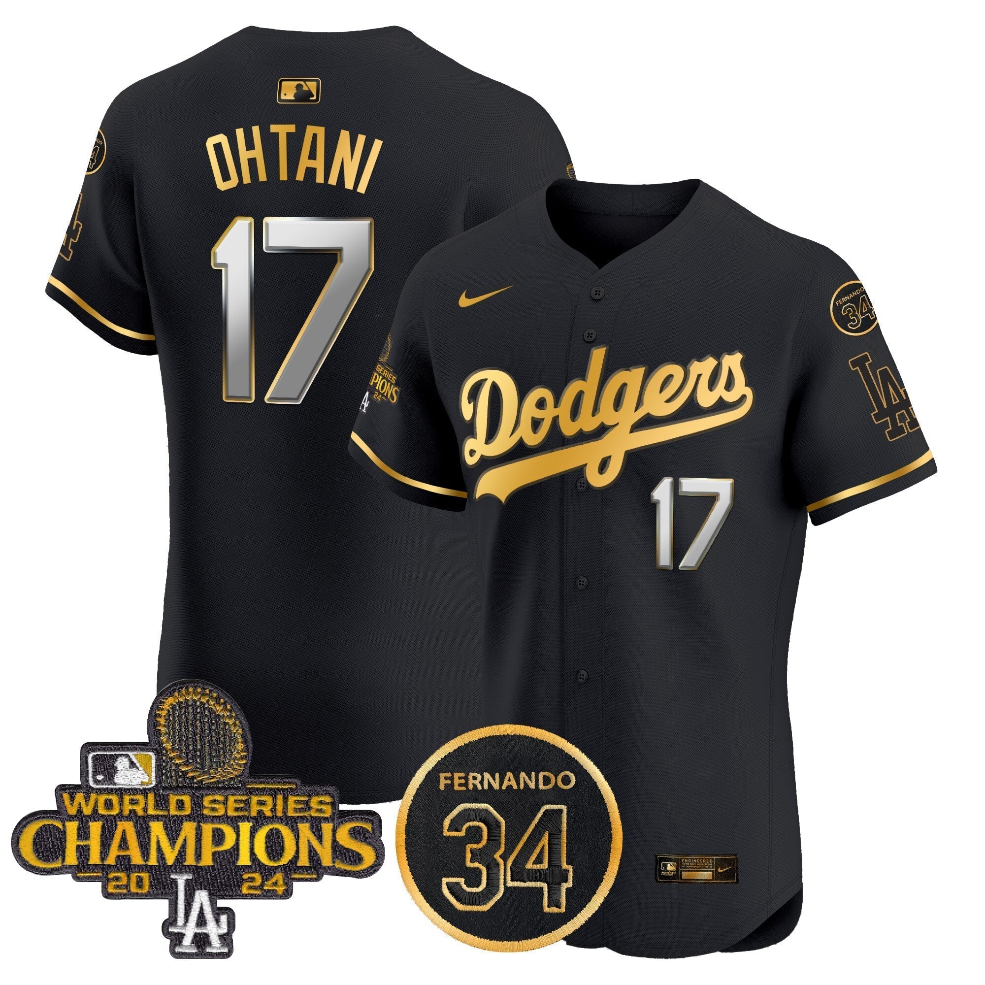 Dodgers 2024 World Series Champions Gold Trim Vapor Premier Elite Jersey V2 - Stitched