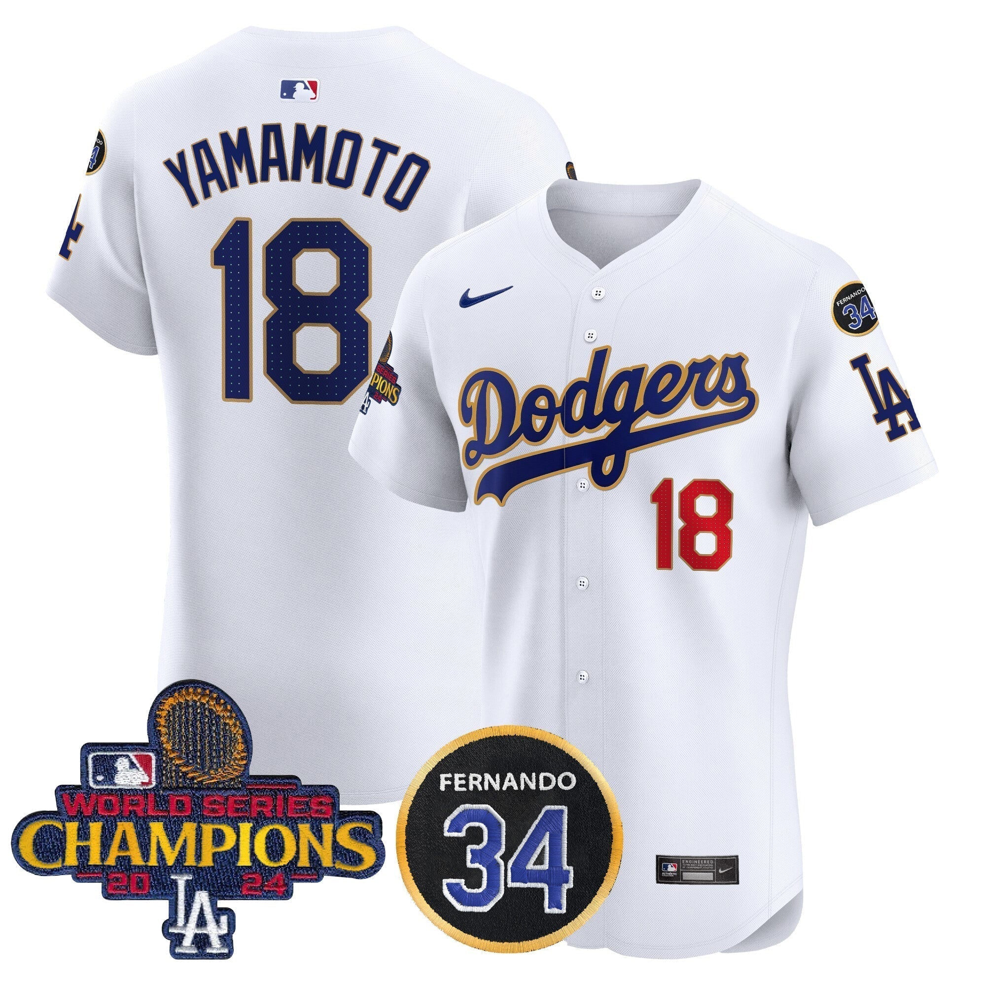 Dodgers 2024 World Series Champions Gold Trim Vapor Premier Elite Jersey V2 - Stitched