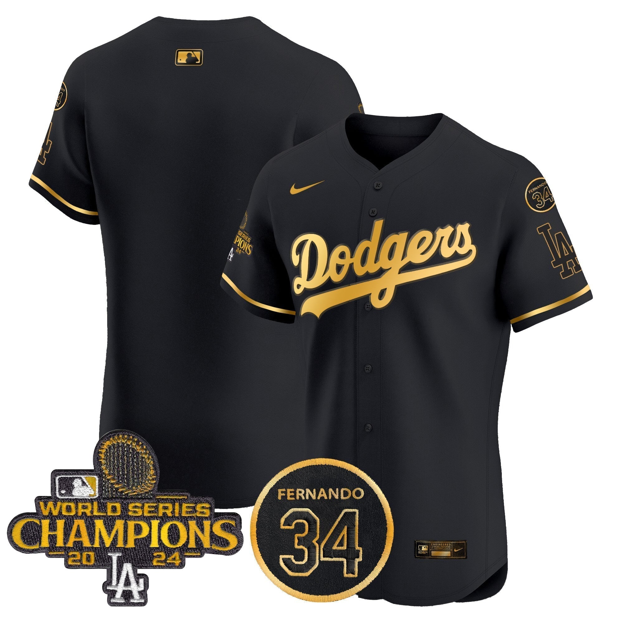 Dodgers 2024 World Series Champions Gold Trim Vapor Premier Elite Jersey V2 - Stitched