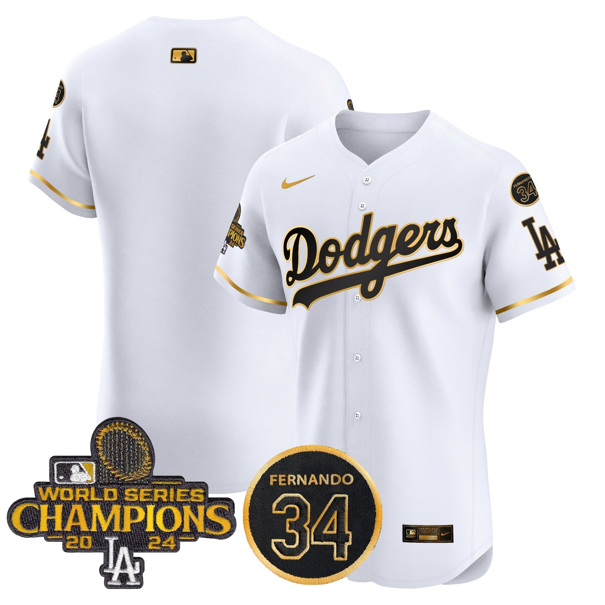 Dodgers 2024 World Series Champions Gold Trim Vapor Premier Elite Jersey V2 - Stitched