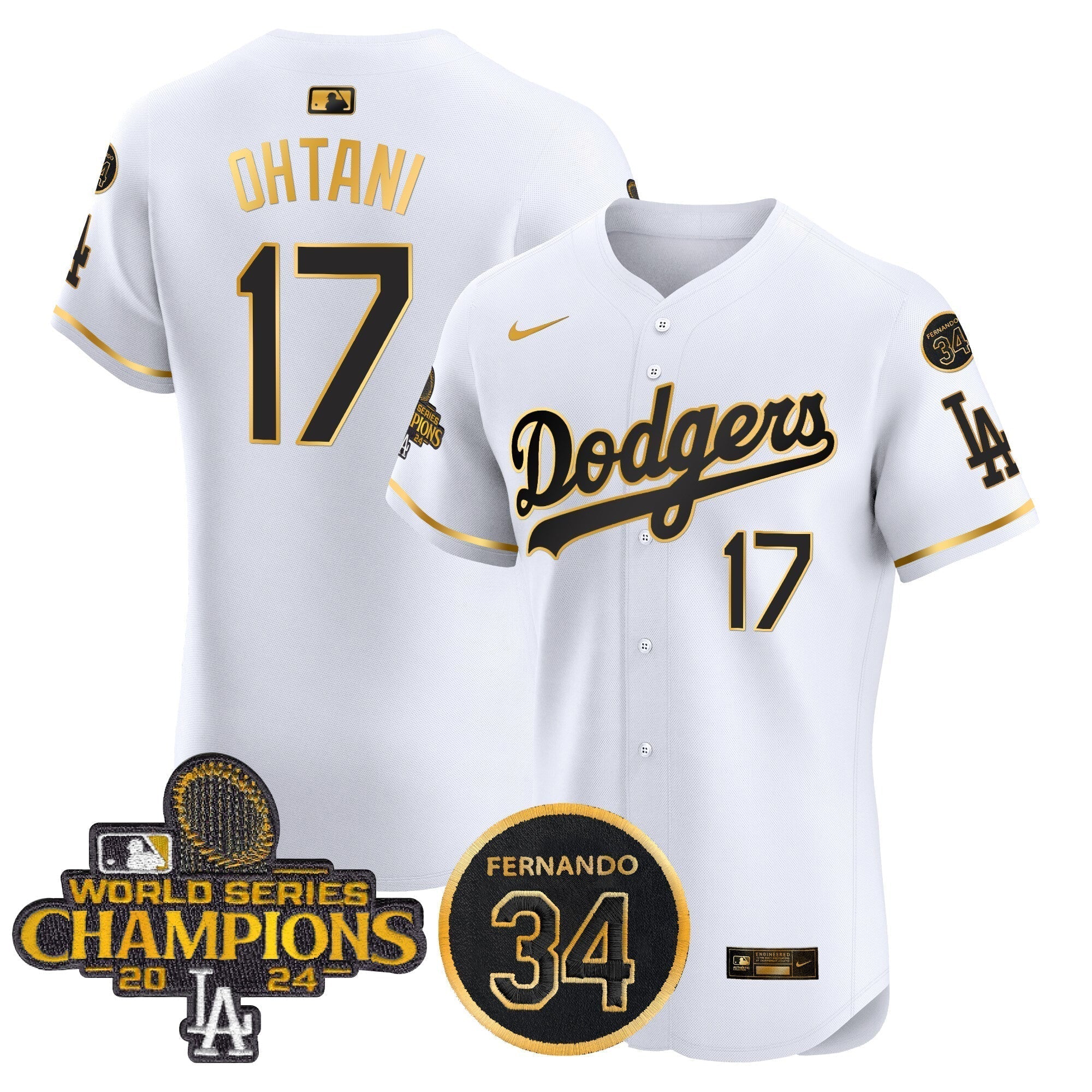 Dodgers 2024 World Series Champions Gold Trim Vapor Premier Elite Jersey V2 - Stitched