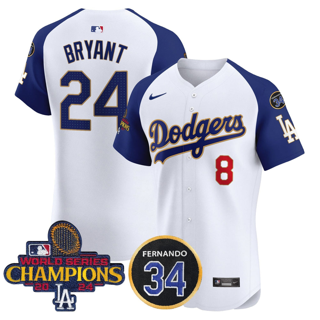 Dodgers 2024 World Series Champions Gold Trim Vapor Premier Elite Jersey V2 - Stitched