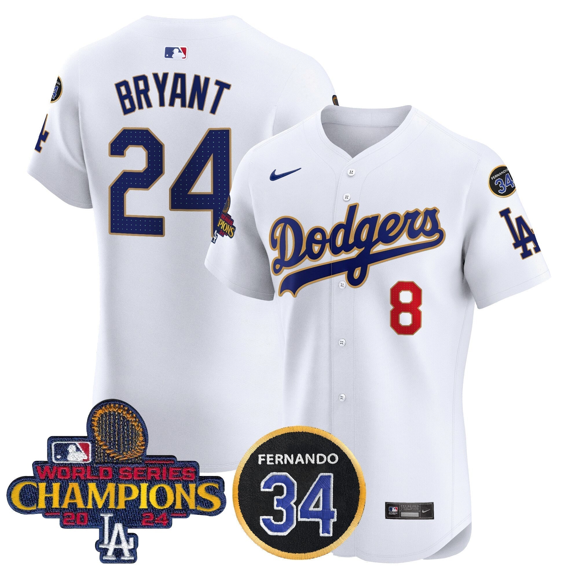 Dodgers 2024 World Series Champions Gold Trim Vapor Premier Elite Jersey V2 - Stitched