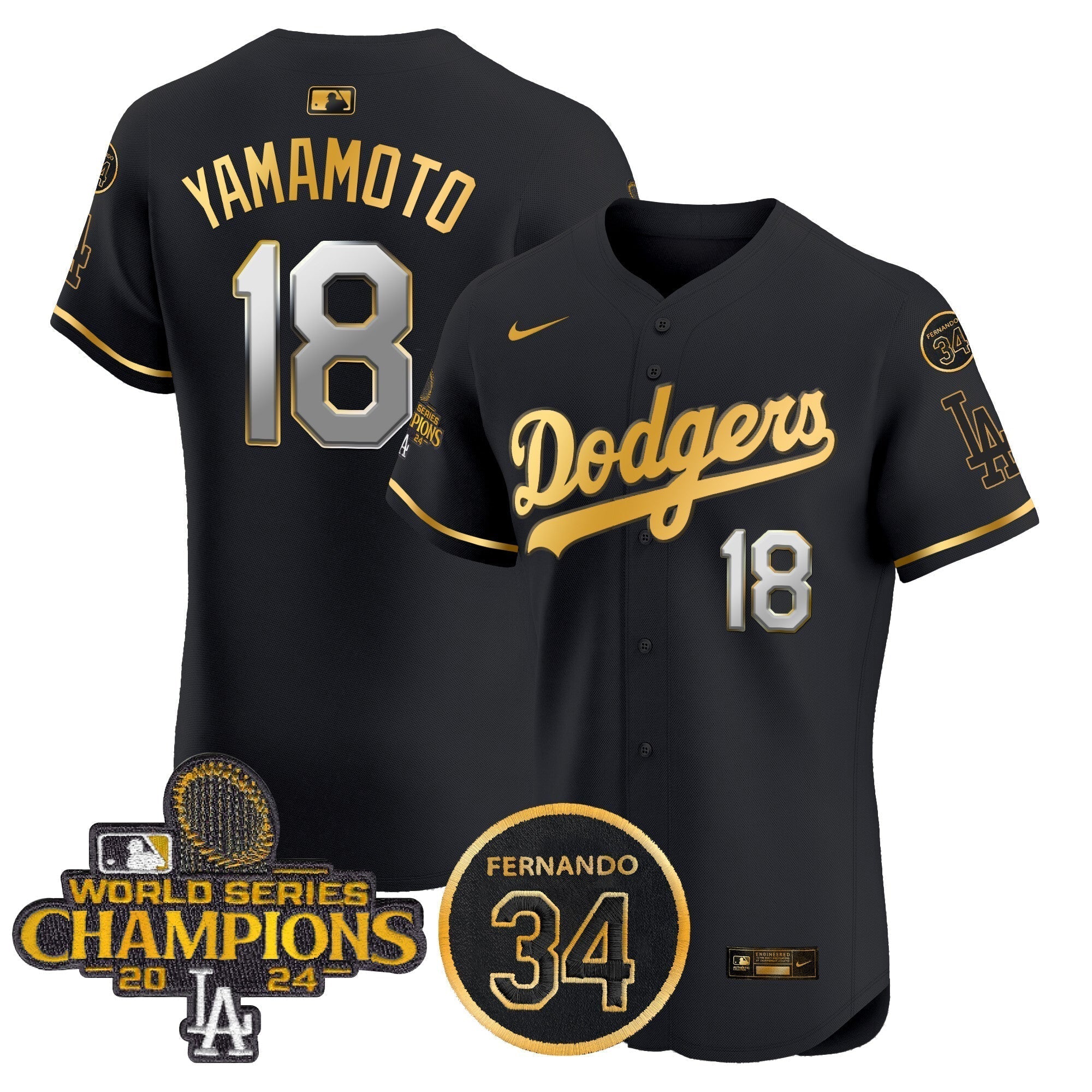 Dodgers 2024 World Series Champions Gold Trim Vapor Premier Elite Jersey V2 - Stitched