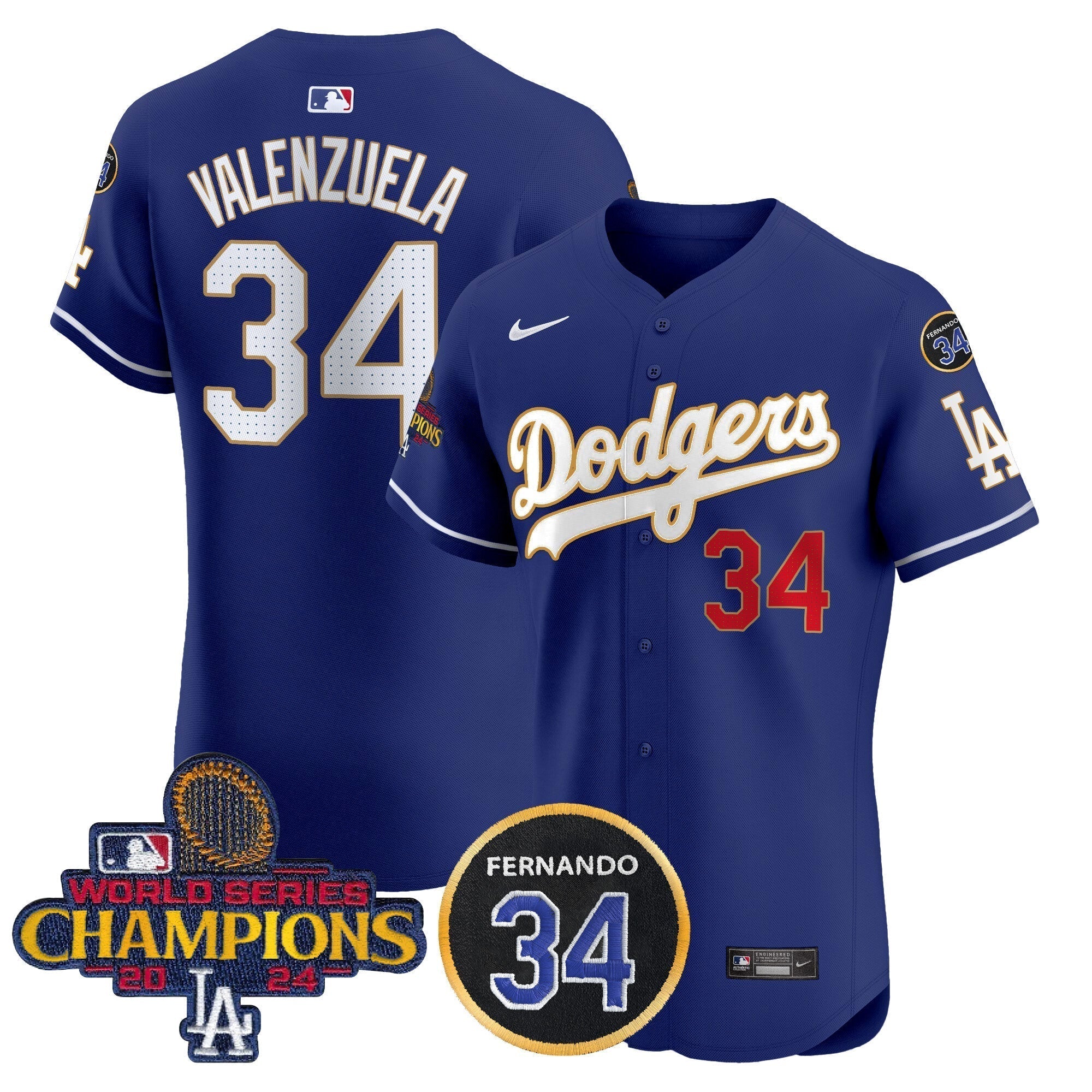 Dodgers 2024 World Series Champions Gold Trim Vapor Premier Elite Jersey V2 - Stitched