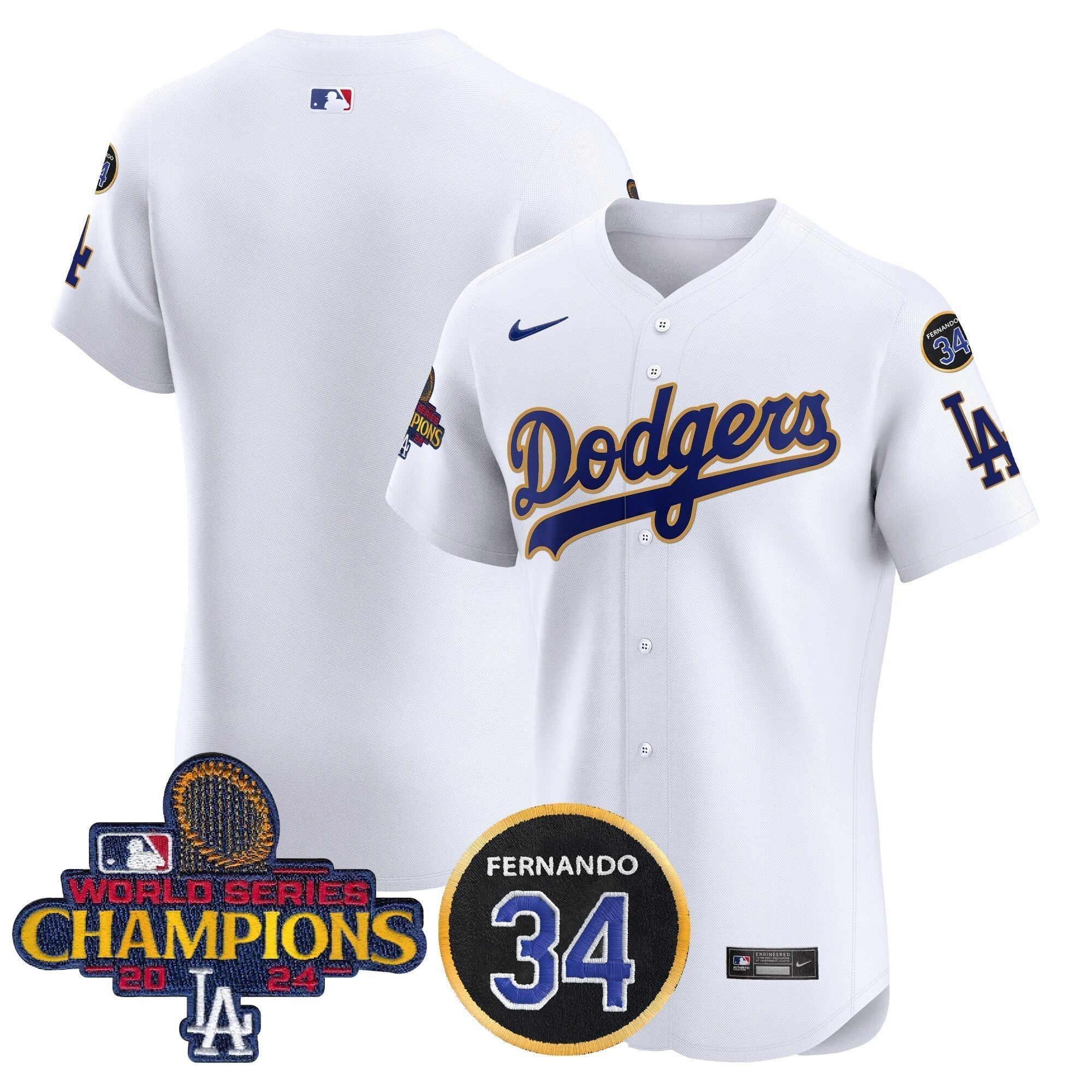 Dodgers 2024 World Series Champions Gold Trim Vapor Premier Elite Jersey V2 - Stitched