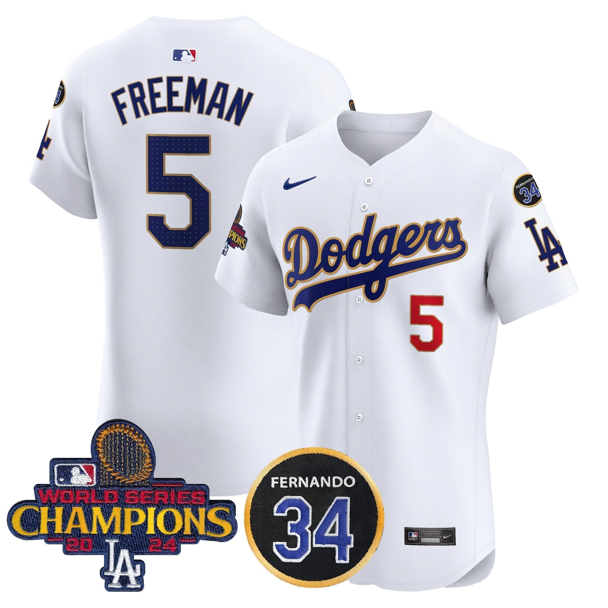 Dodgers 2024 World Series Champions Gold Trim Vapor Premier Elite Jersey V2 - Stitched