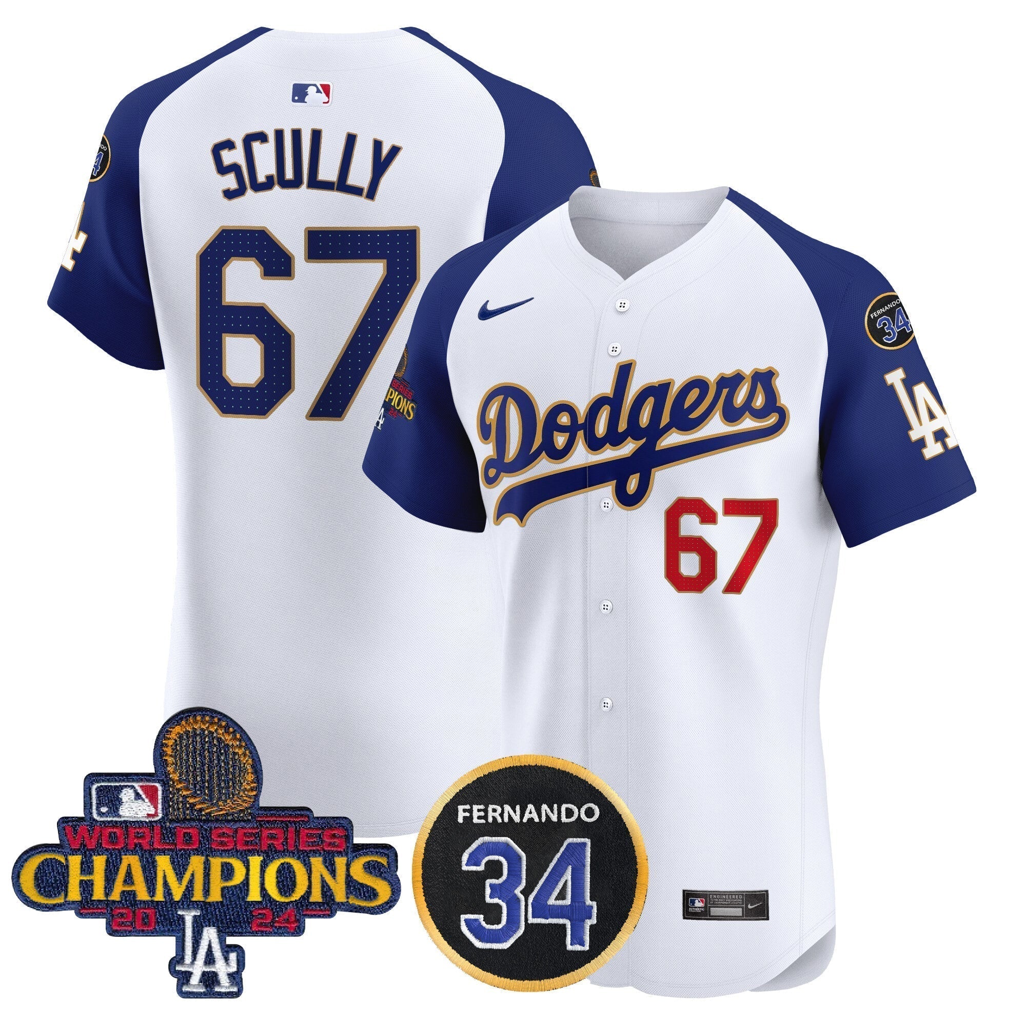 Dodgers 2024 World Series Champions Gold Trim Vapor Premier Elite Jersey V2 - Stitched