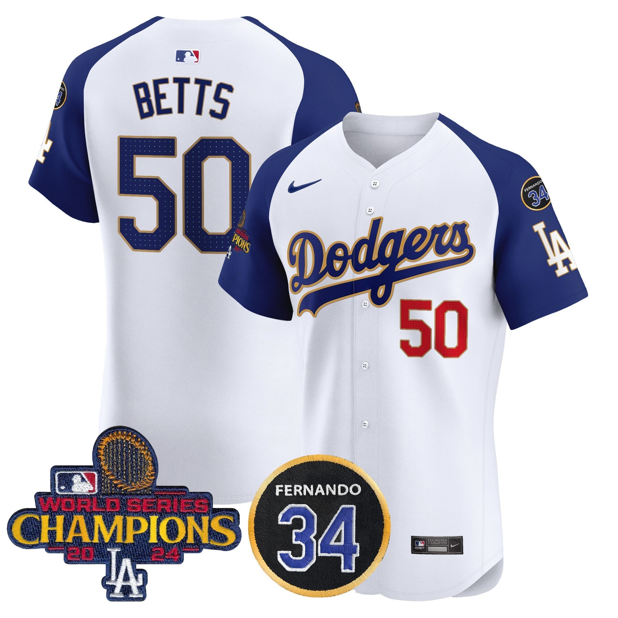 Dodgers 2024 World Series Champions Gold Trim Vapor Premier Elite Jersey V2 - Stitched