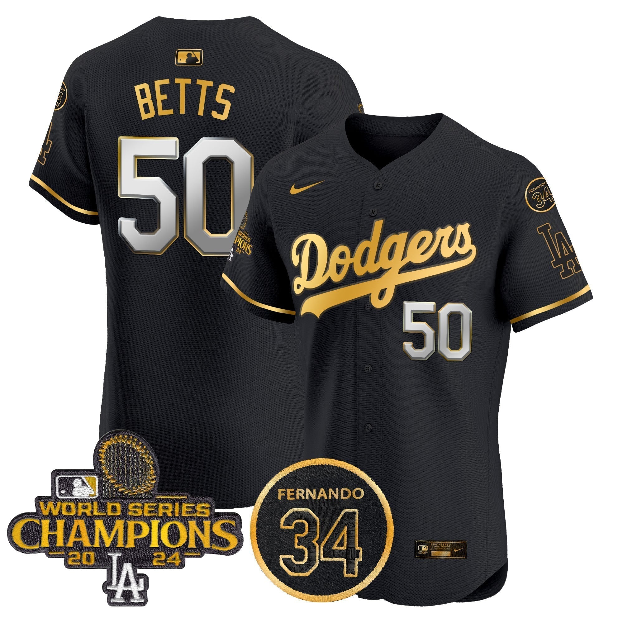 Dodgers 2024 World Series Champions Gold Trim Vapor Premier Elite Jersey V2 - Stitched